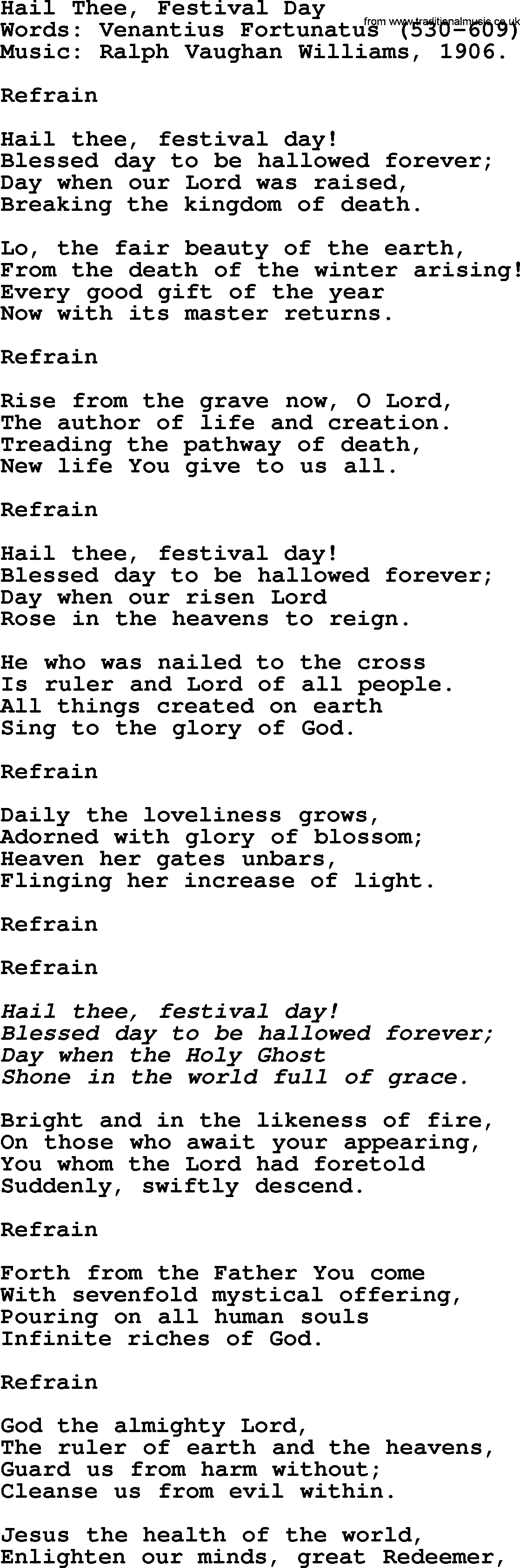Ascensiontide Hynms collection, Hymn: Hail Thee, Festival Day, lyrics and PDF