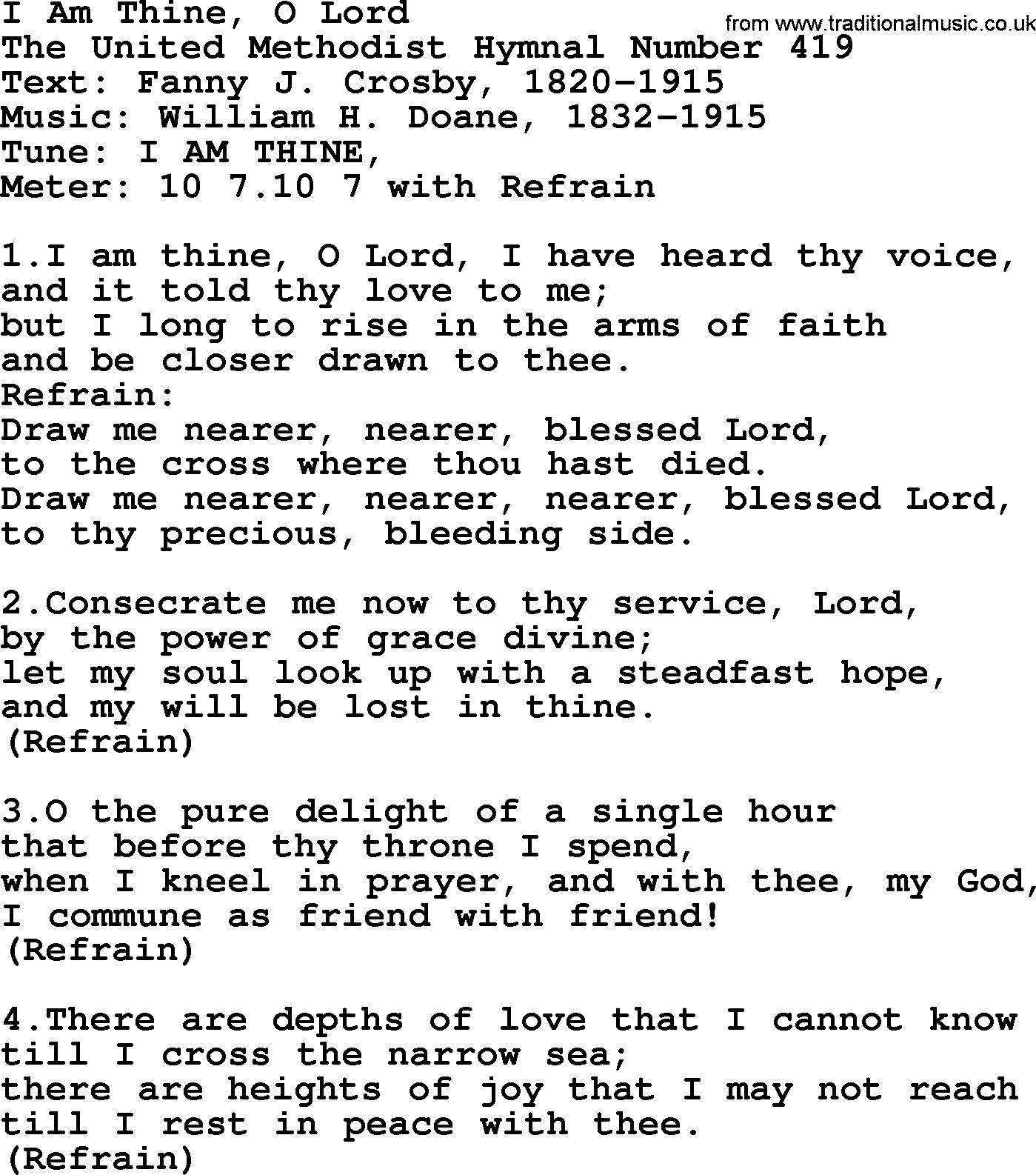 Ascensiontide Hynms collection, Hymn: I Am Thine, O Lord, lyrics and PDF