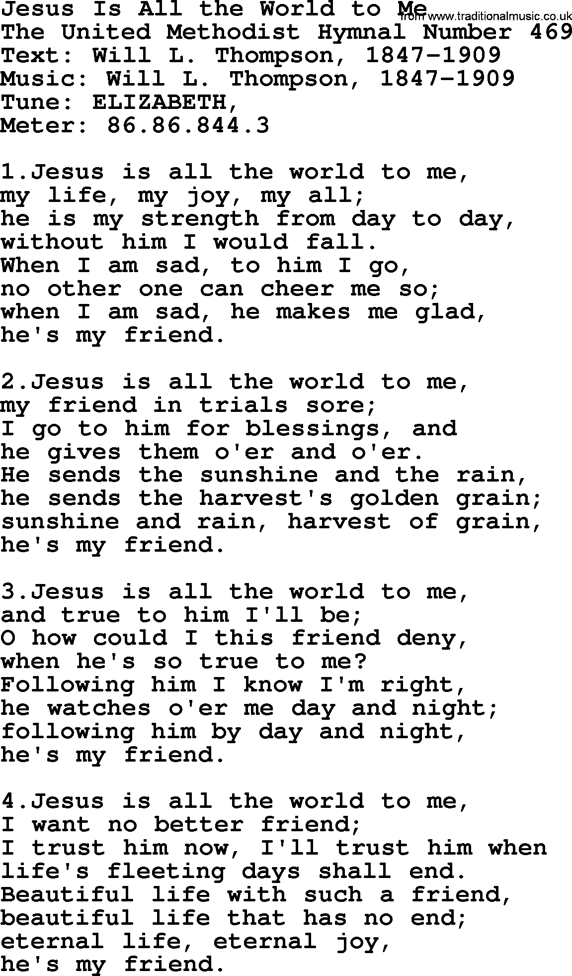 Ascensiontide Hynms collection, Hymn: Jesus Is All The World To Me, lyrics and PDF