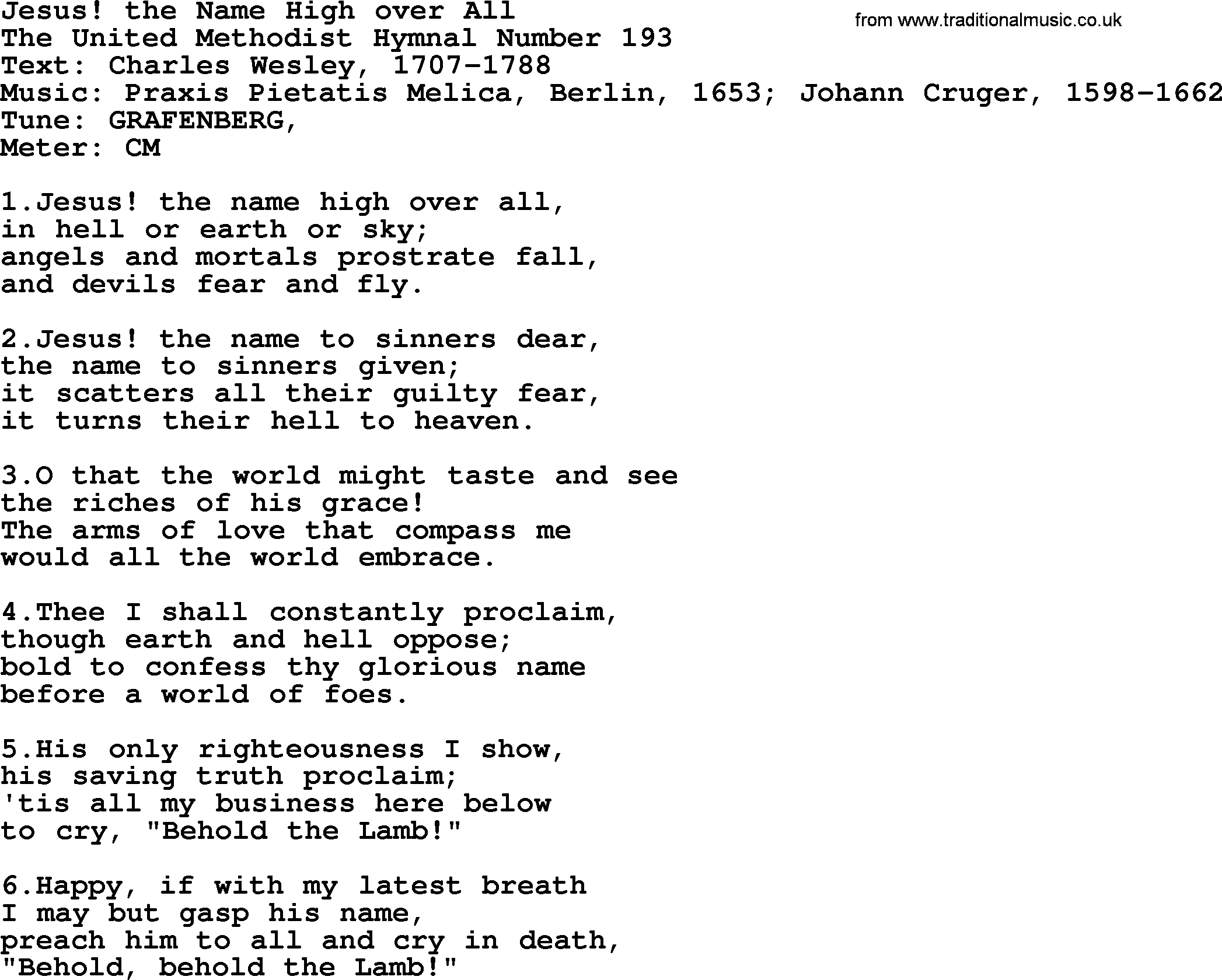 Ascensiontide Hynms collection, Hymn: Jesus! The Name High Over All, lyrics and PDF