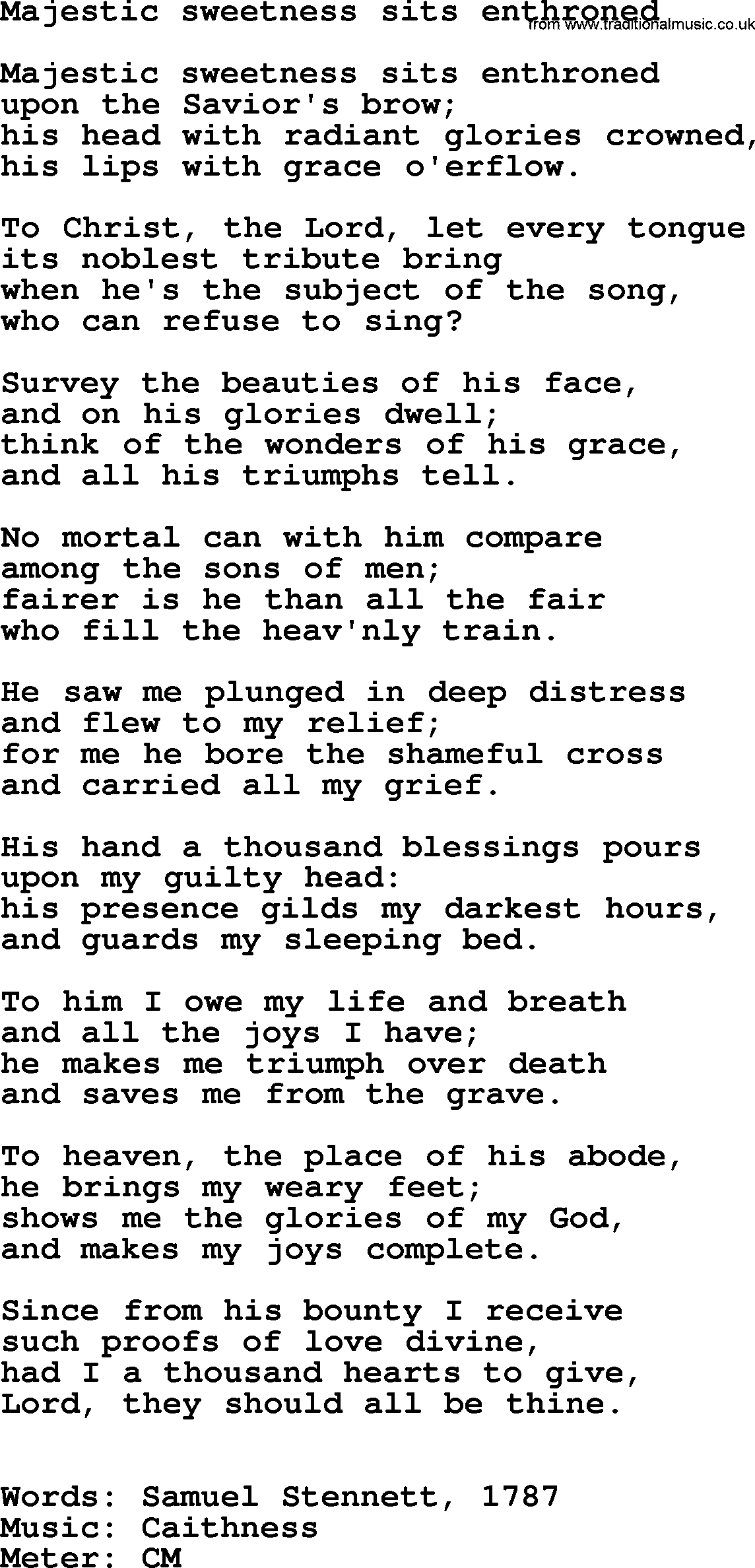 Ascensiontide Hynms collection, Hymn: Majestic Sweetness Sits Enthroned, lyrics and PDF