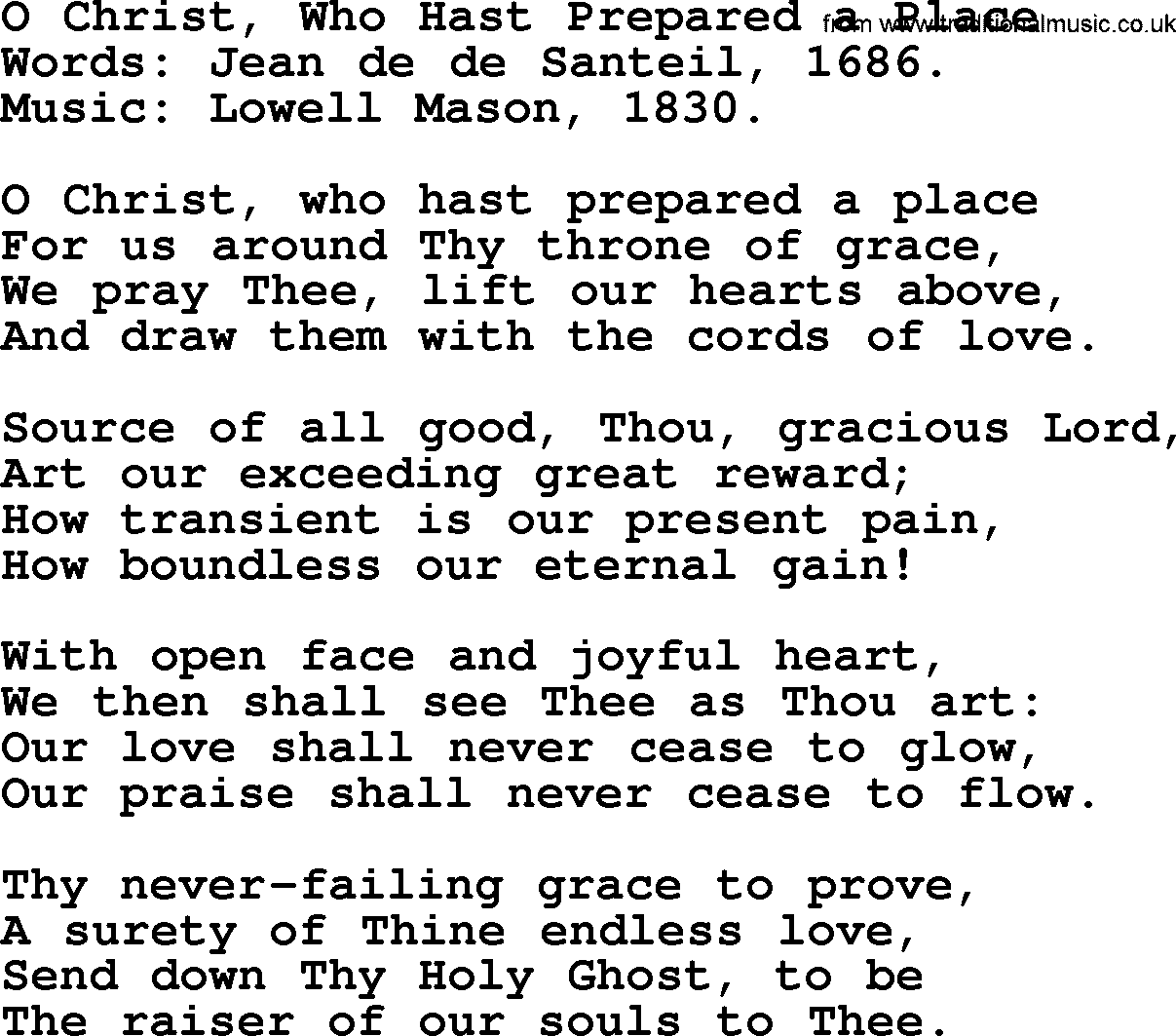 Ascensiontide Hynms collection, Hymn: O Christ, Who Hast Prepared A Place, lyrics and PDF