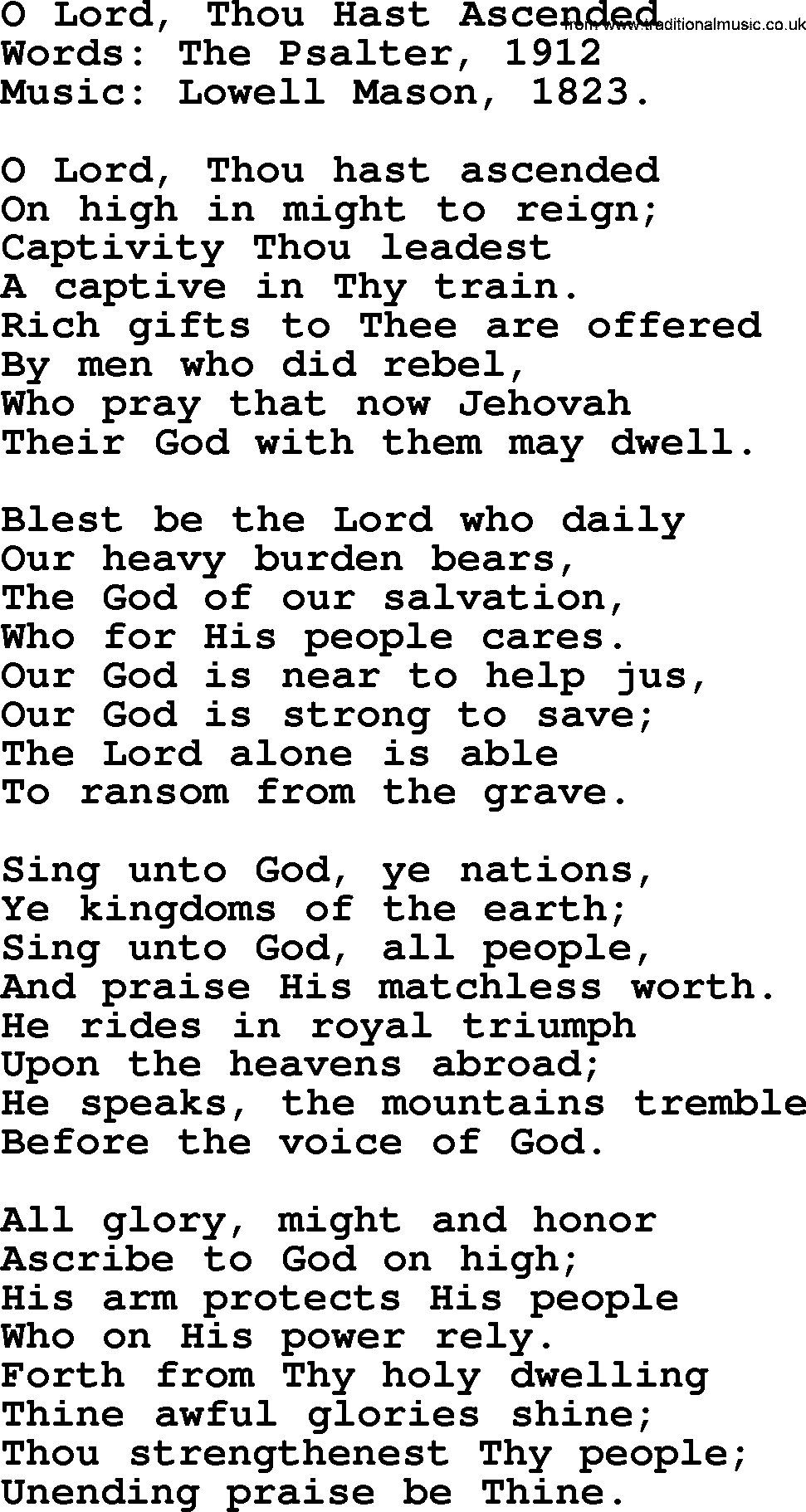 Ascensiontide Hynms collection, Hymn: O Lord, Thou Hast Ascended, lyrics and PDF