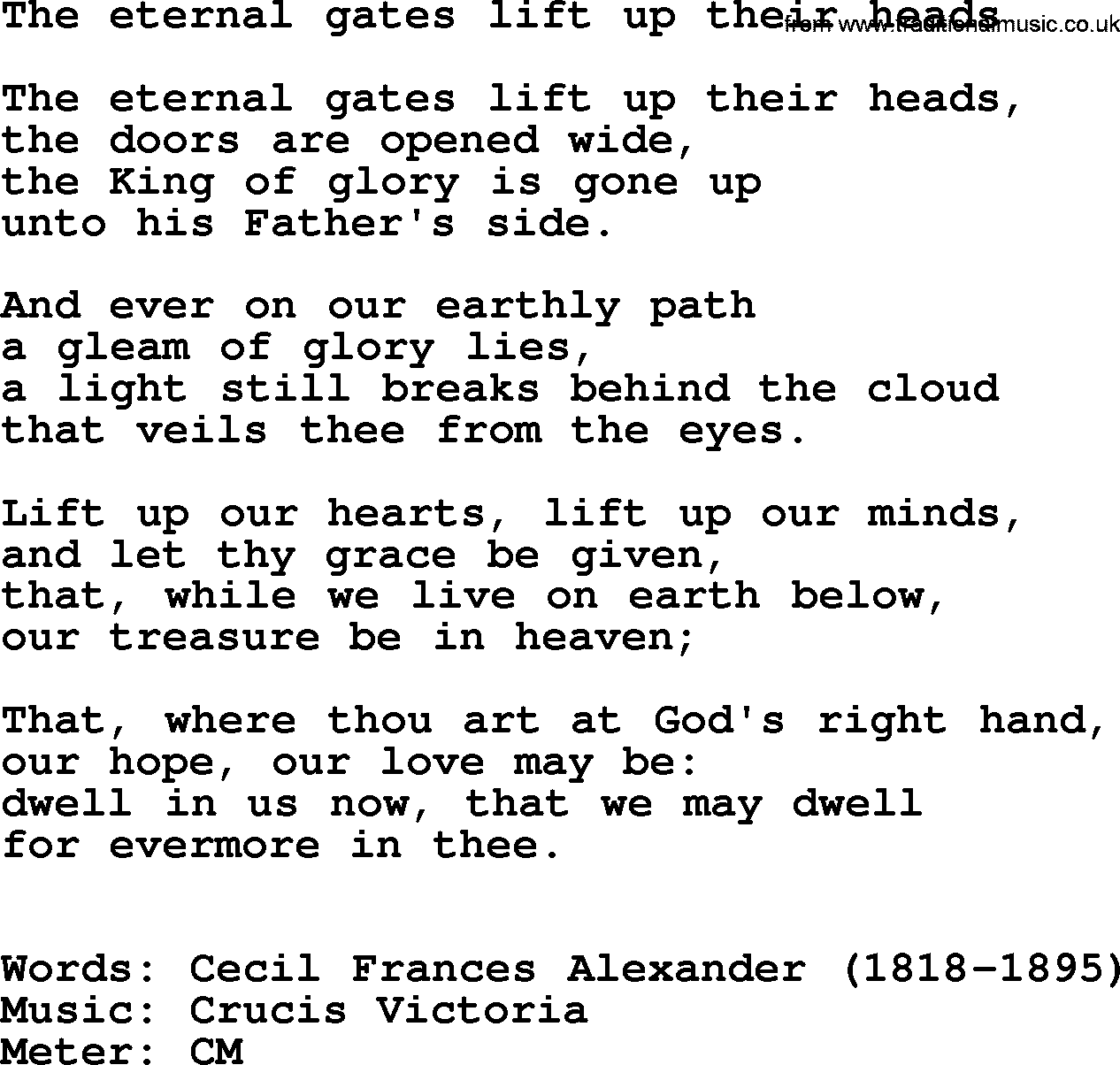 Ascensiontide Hynms collection, Hymn: The Eternal Gates Lift Up Their Heads, lyrics and PDF