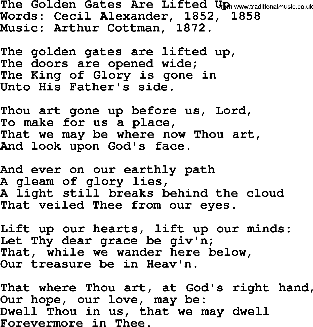 Ascensiontide Hynms collection, Hymn: The Golden Gates Are Lifted Up, lyrics and PDF