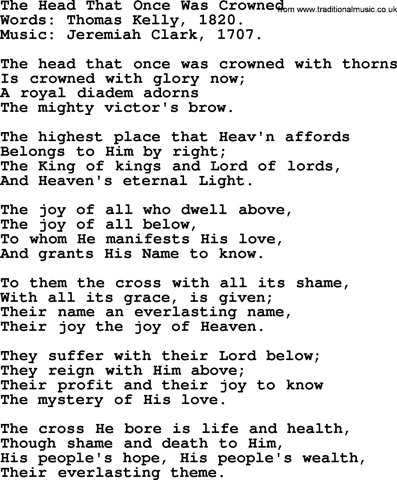 Ascensiontide Hynms collection, Hymn: The Head That Once Was Crowned, lyrics and PDF