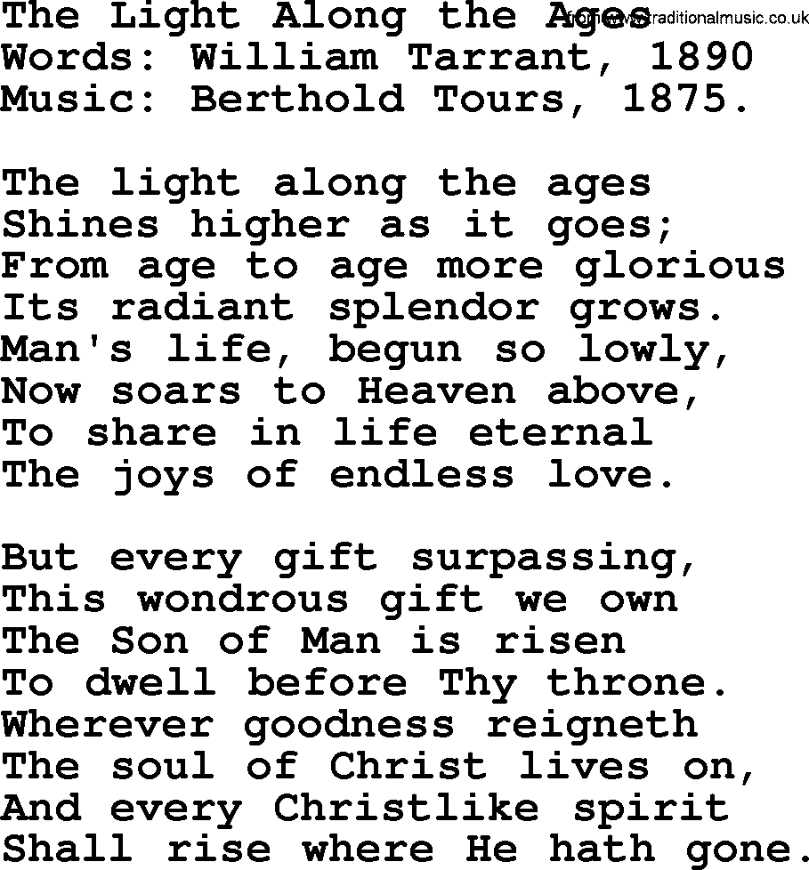 Ascensiontide Hynms collection, Hymn: The Light Along The Ages, lyrics and PDF