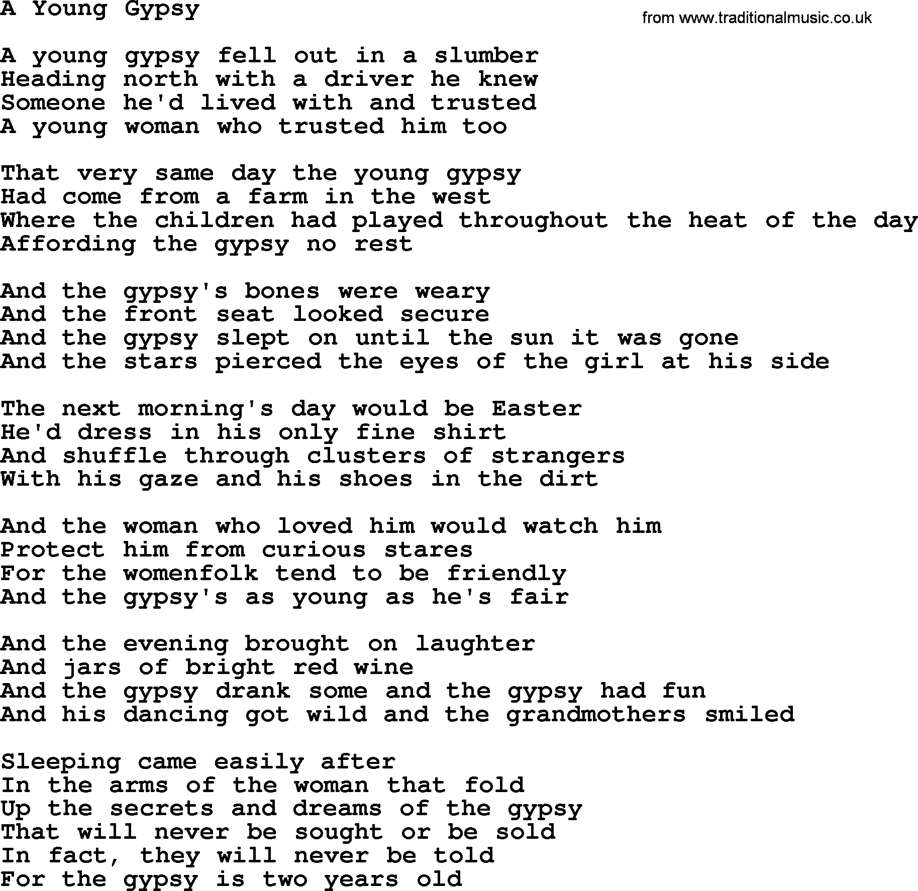 Joan Baez song A Young Gypsy, lyrics