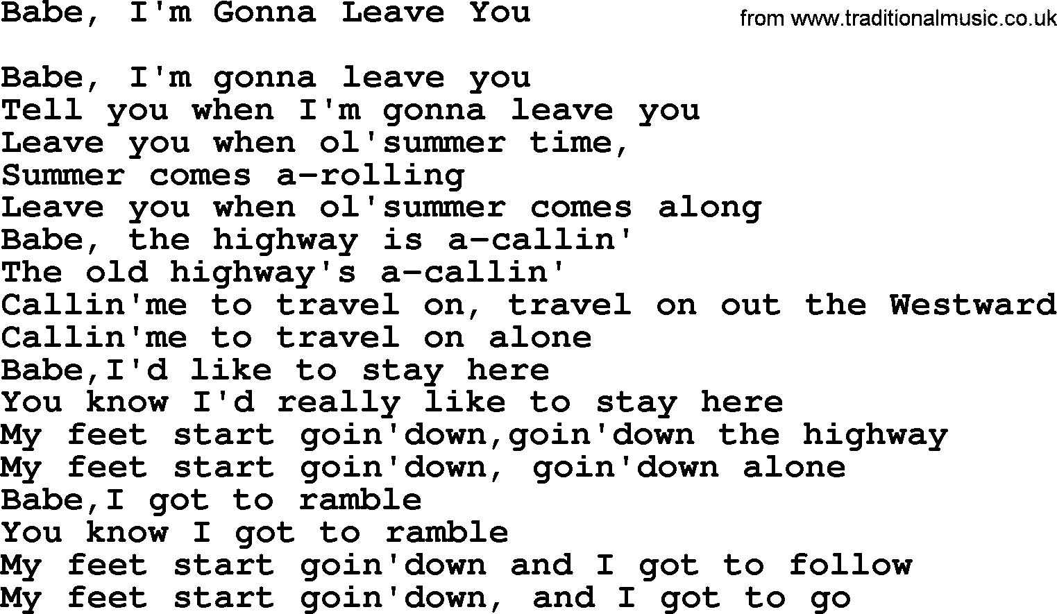 Joan Baez song Babe, I'm Gonna Leave You, lyrics