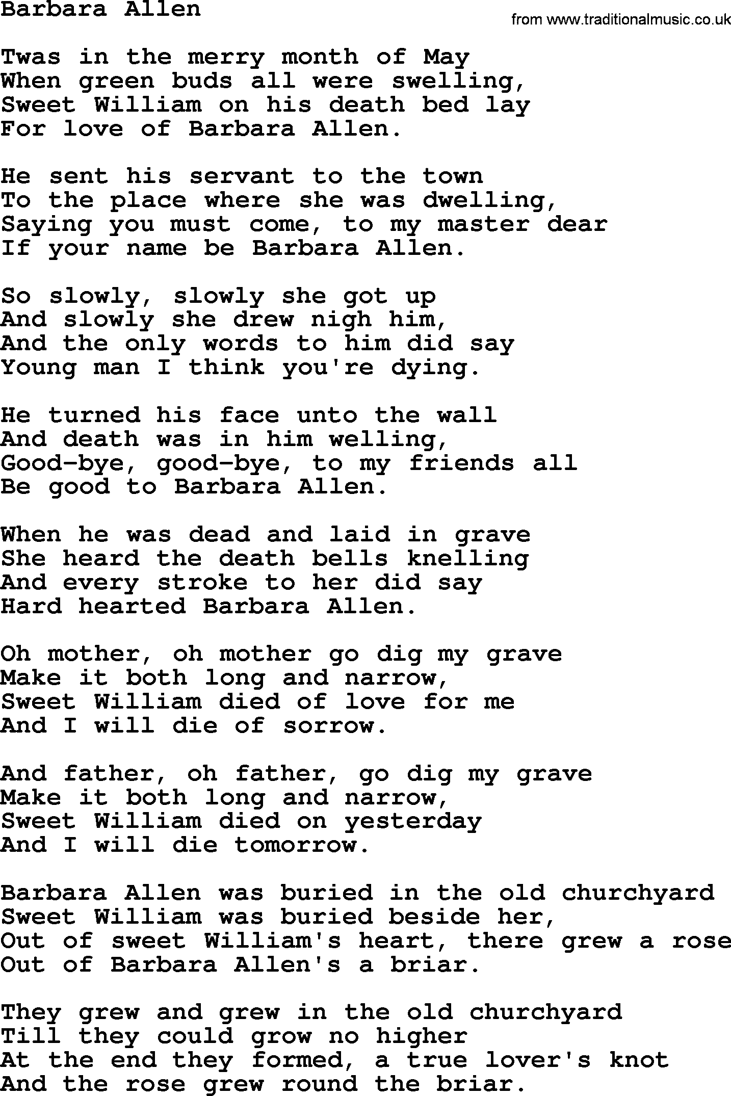 Joan Baez song Barbara Allen, lyrics