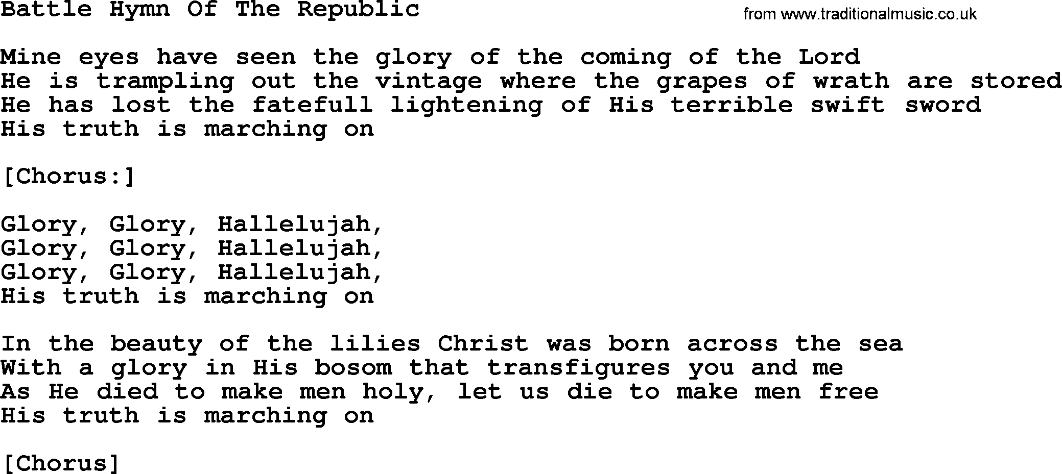 Joan Baez song Battle Hymn Of The Republic, lyrics