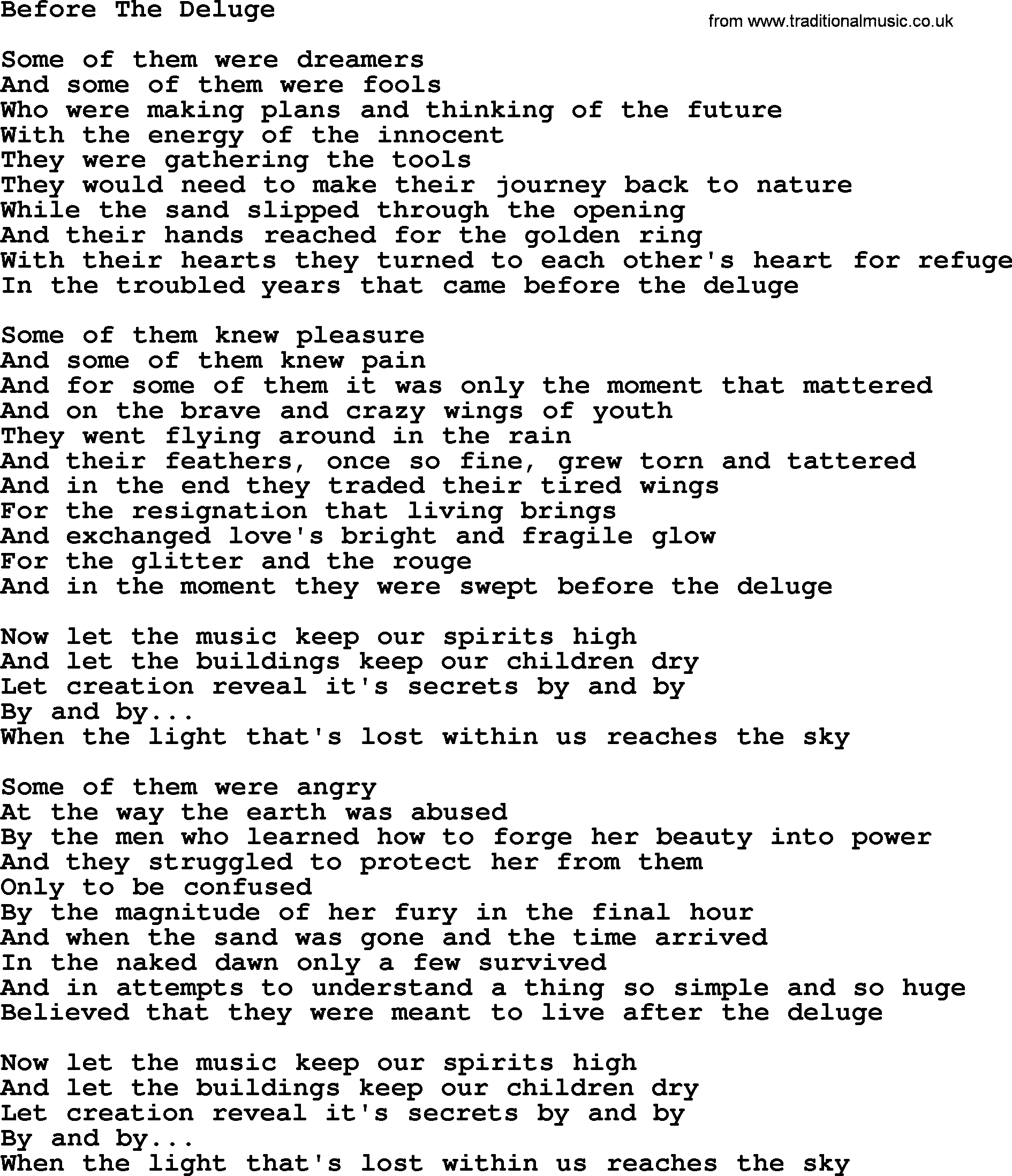 Joan Baez song Before The Deluge, lyrics