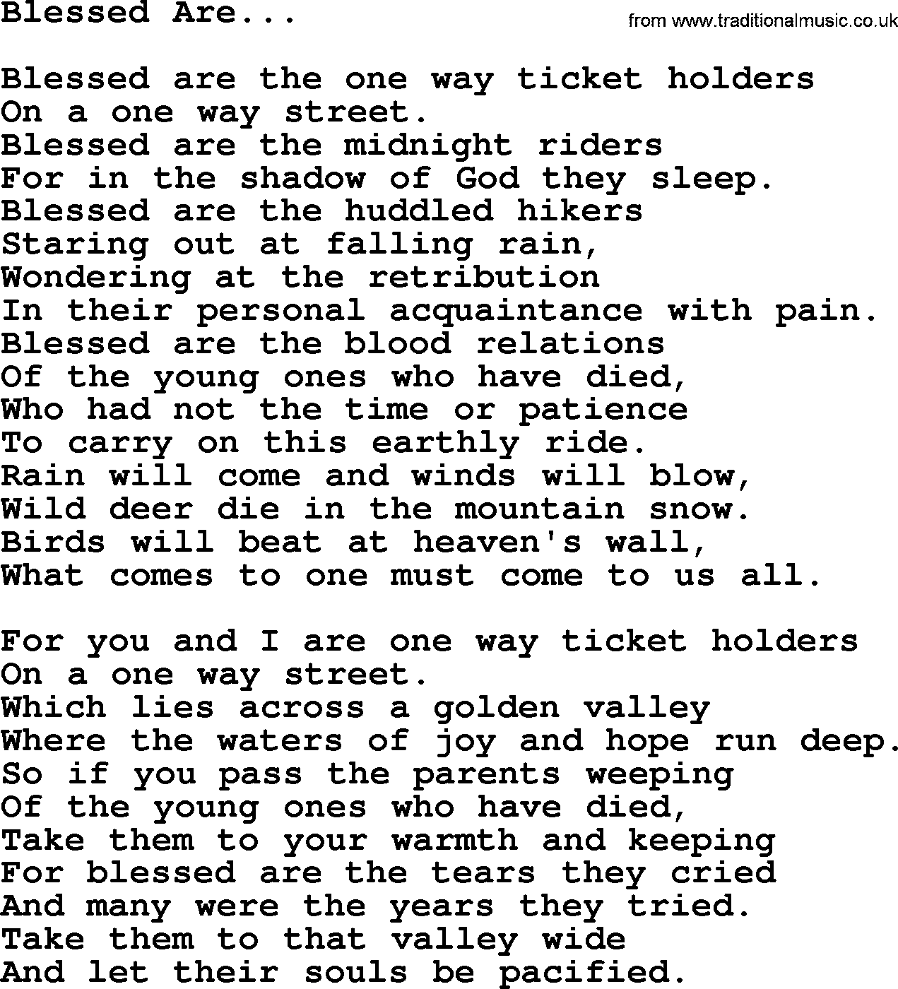 Joan Baez song Blessed Are..., lyrics