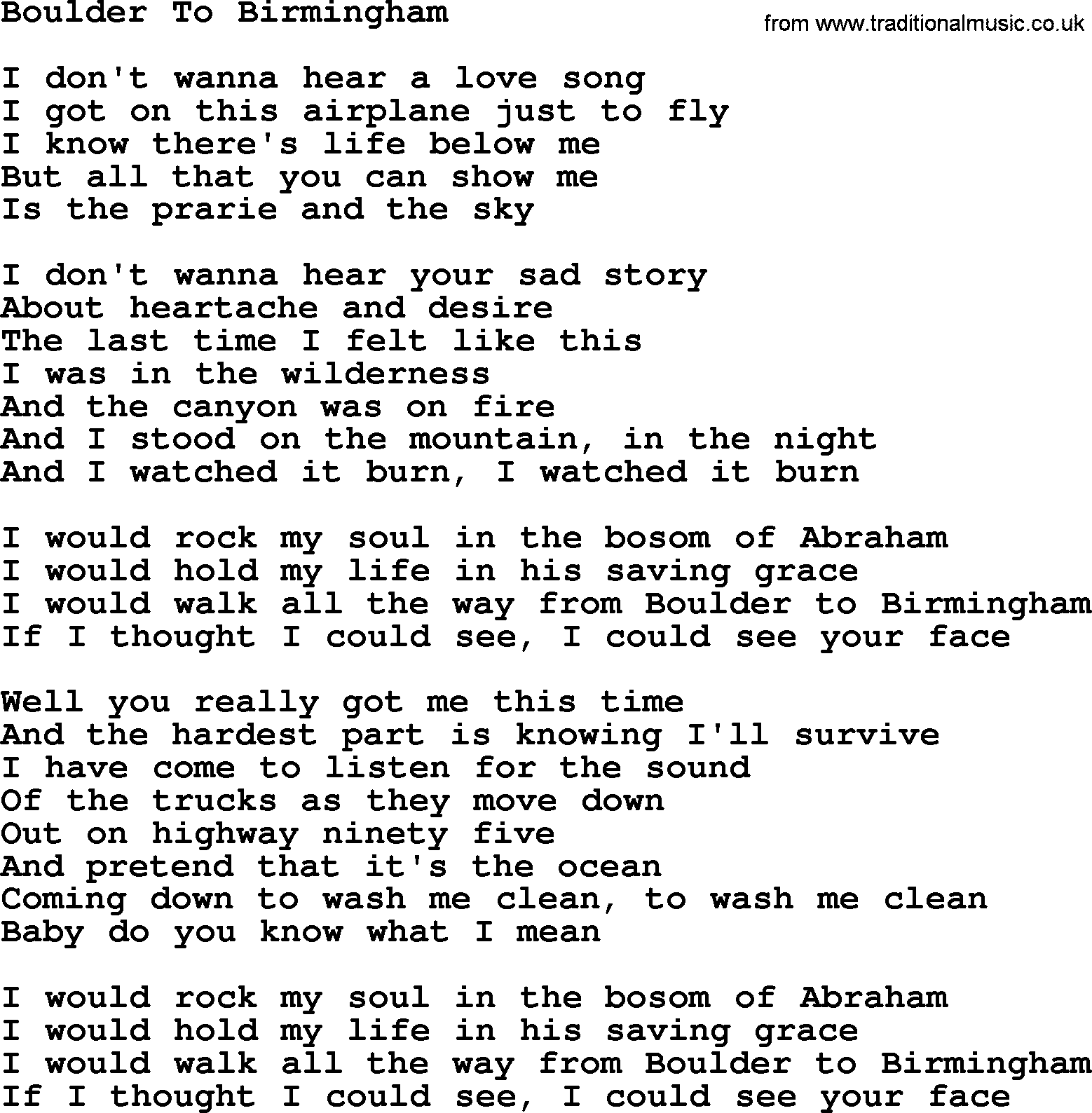 Joan Baez song Boulder To Birmingham, lyrics