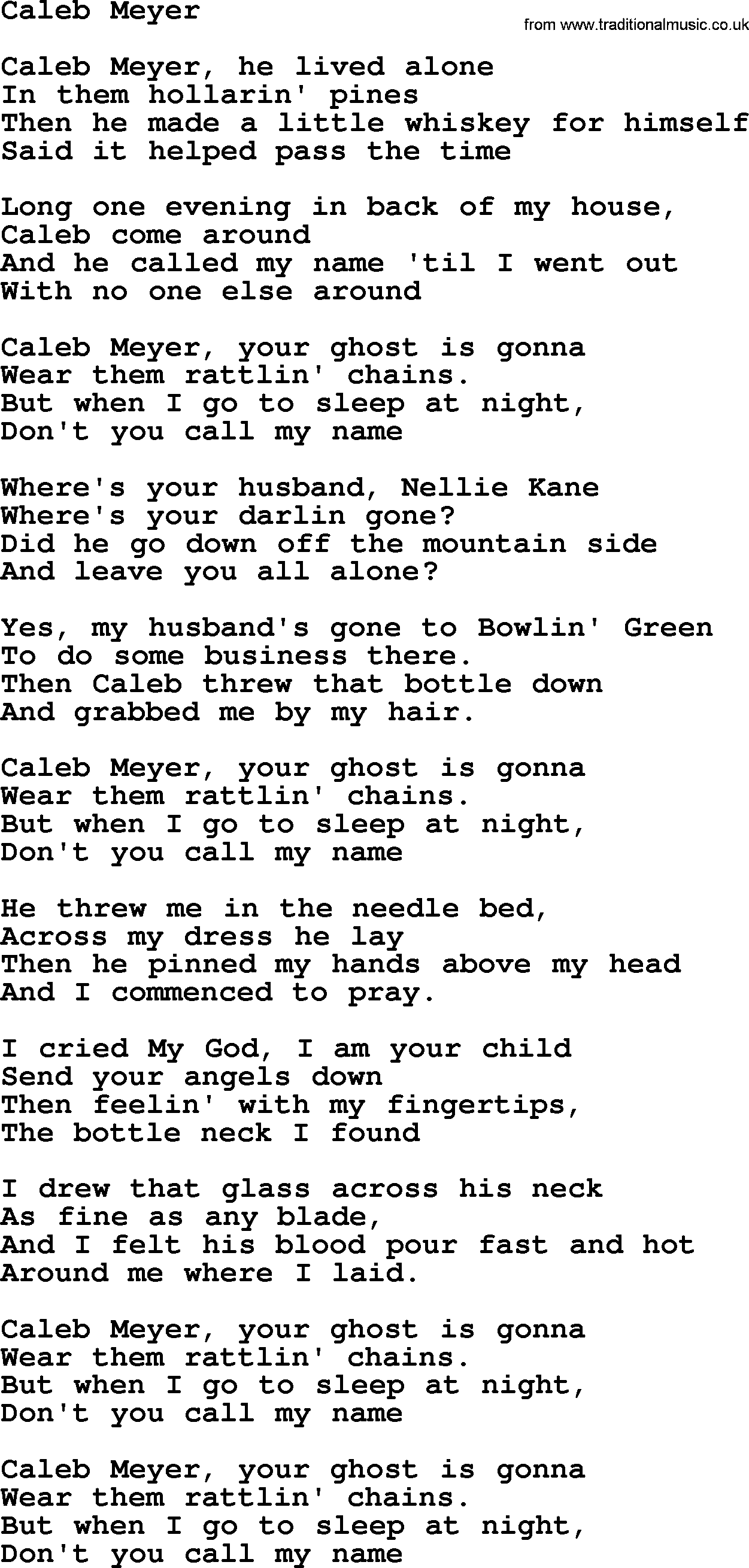 Joan Baez song Caleb Meyer, lyrics