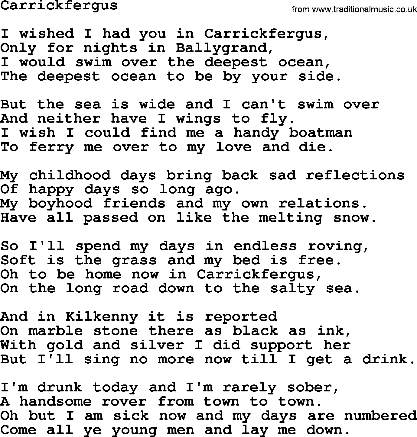 Joan Baez song Carrickfergus, lyrics