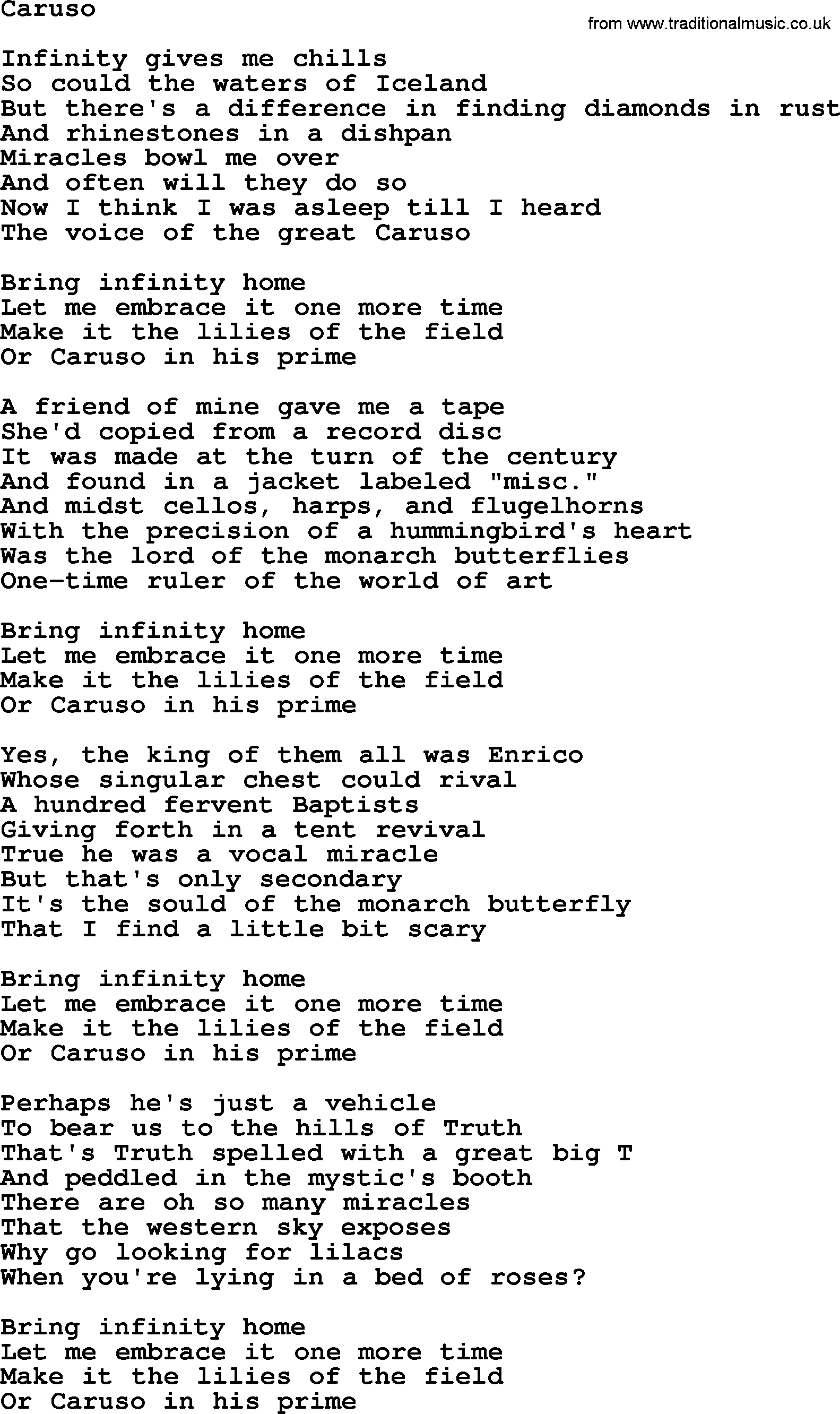 Joan Baez song Caruso, lyrics