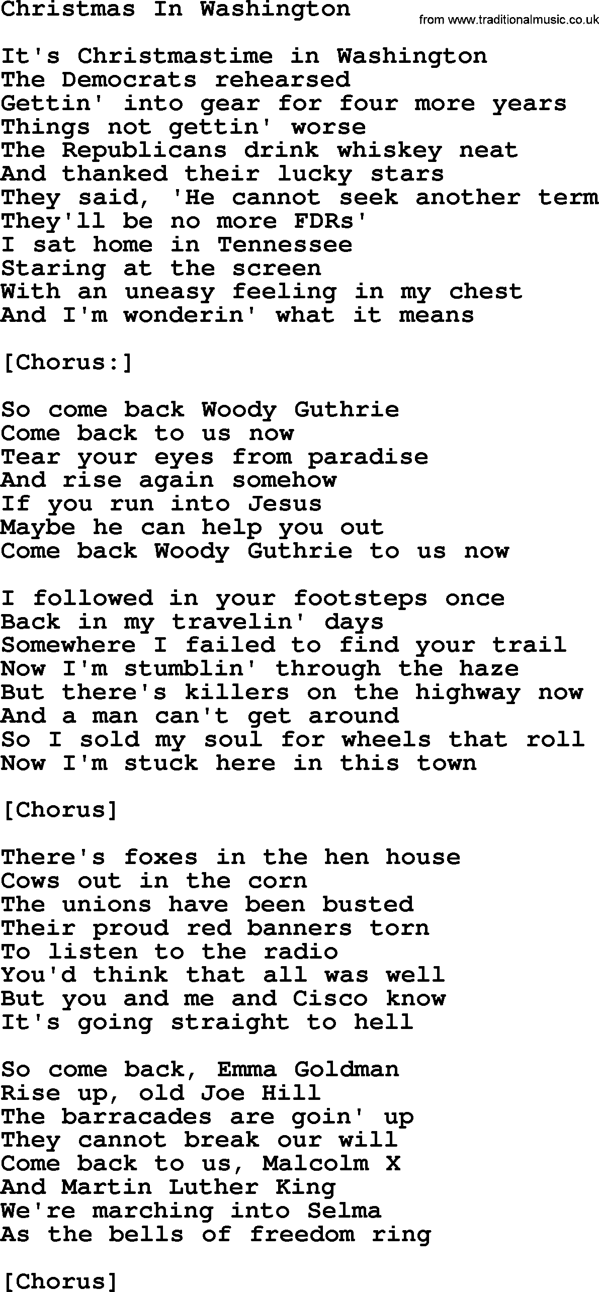 Joan Baez song Christmas In Washington, lyrics