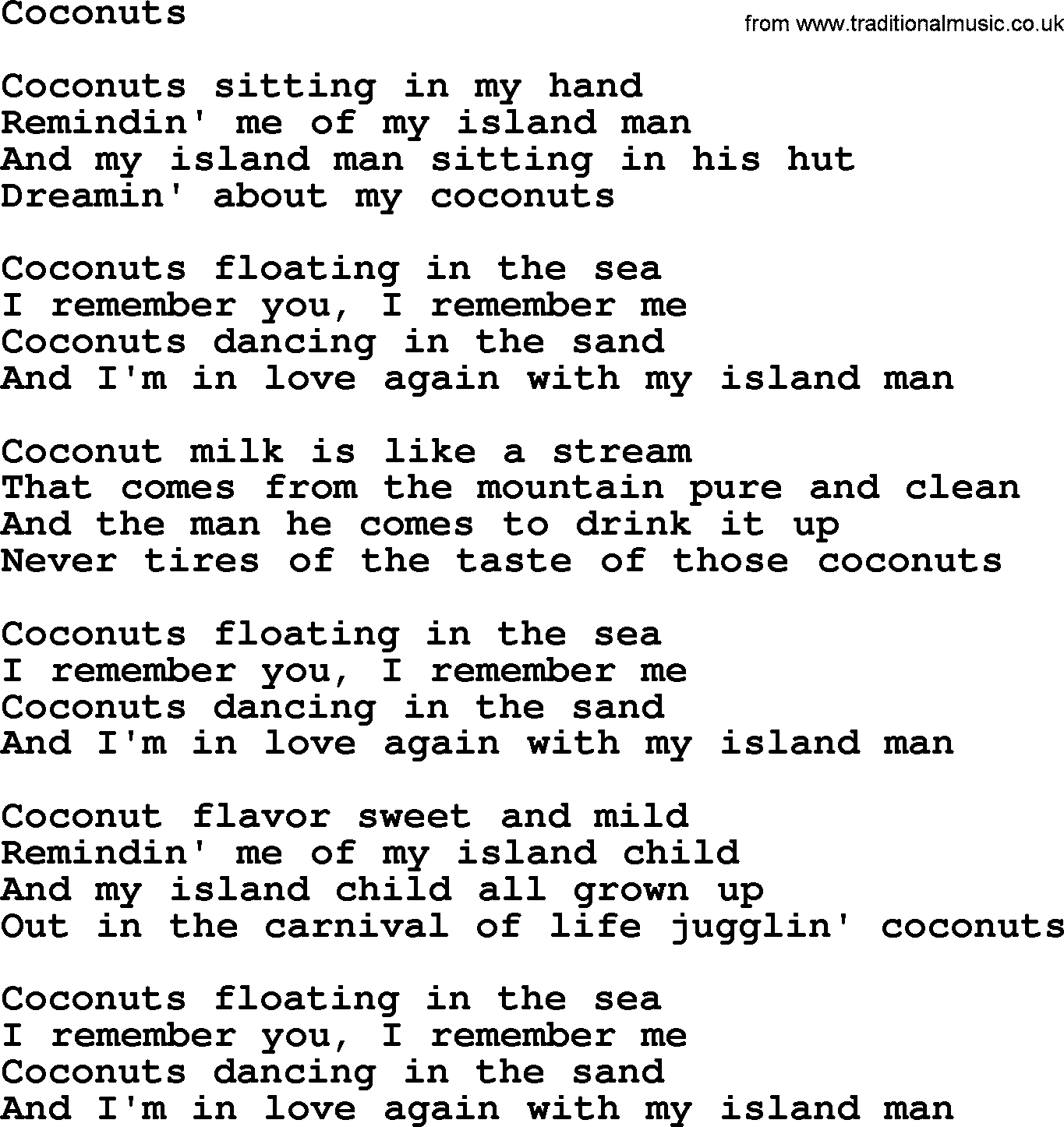 Joan Baez song Coconuts, lyrics
