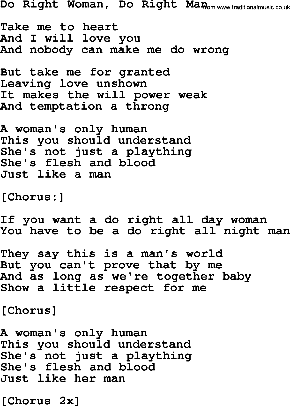 Joan Baez song Do Right Woman, Do Right Man, lyrics