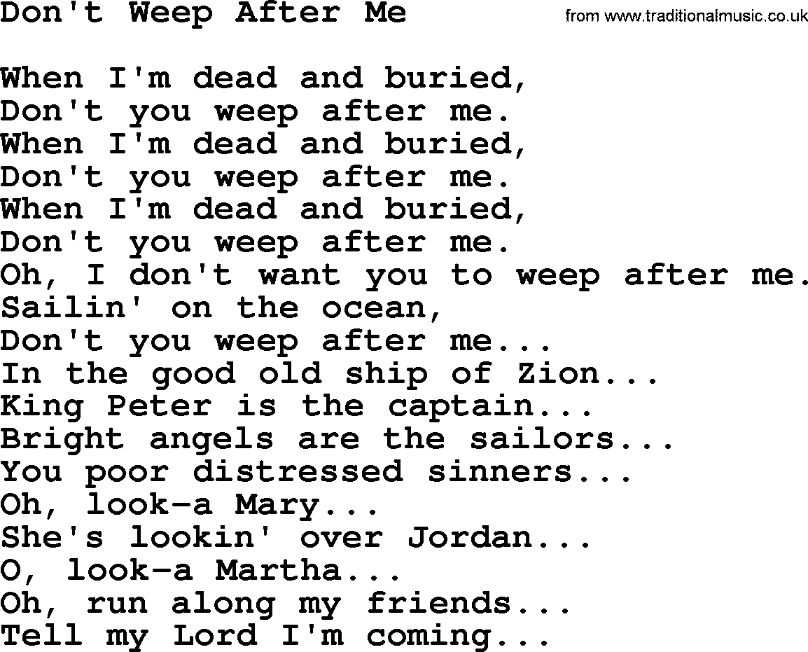 Joan Baez song Don't Weep After Me, lyrics