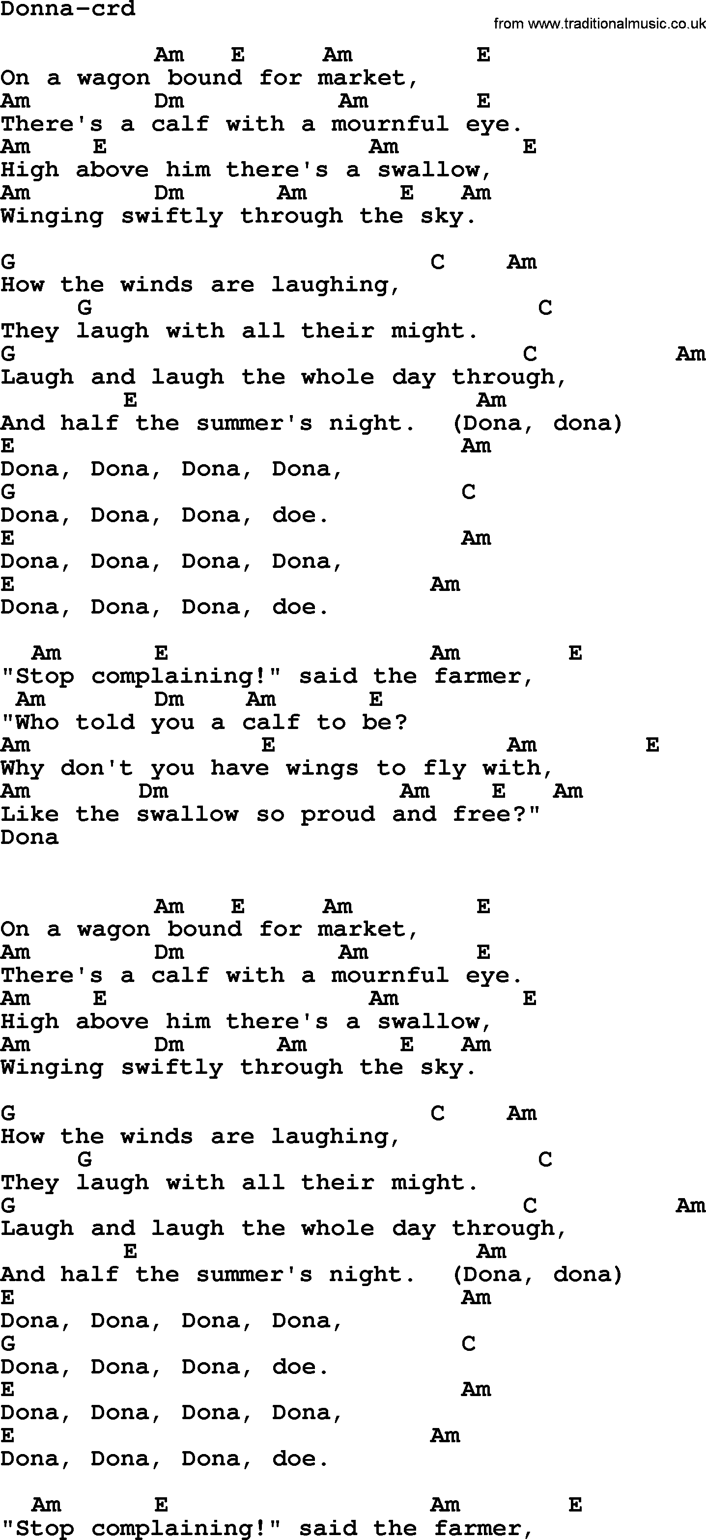 Joan Baez song Donna lyrics and chords