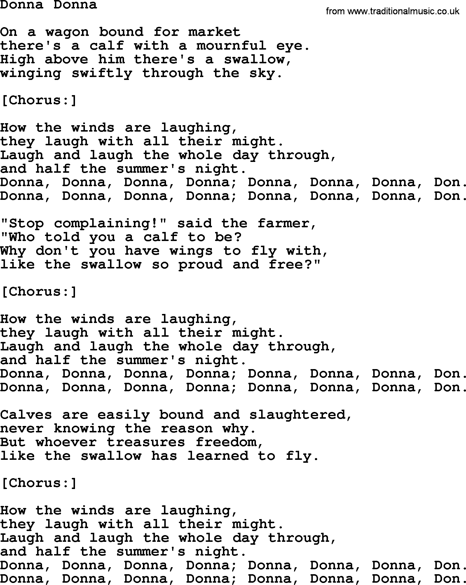 Joan Baez song Donna Donna, lyrics