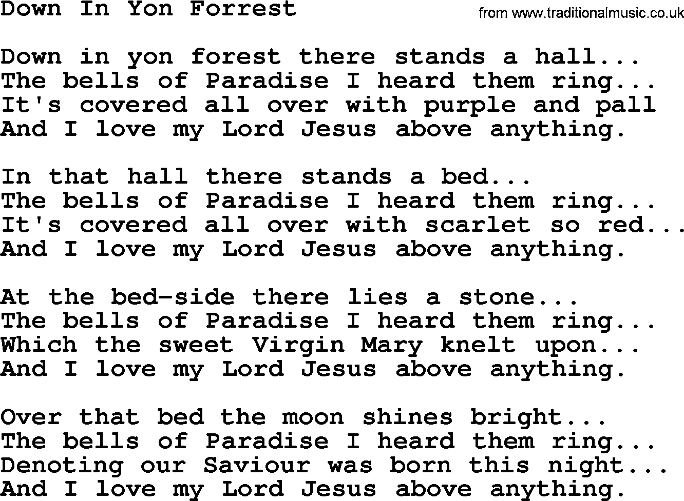 Joan Baez song Down In Yon Forrest, lyrics