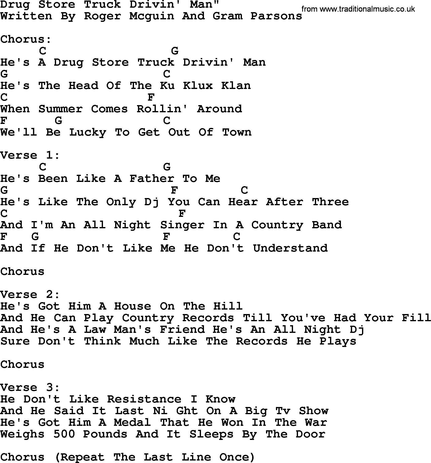 Joan Baez song Drug Store Truck Drivin Man lyrics and chords