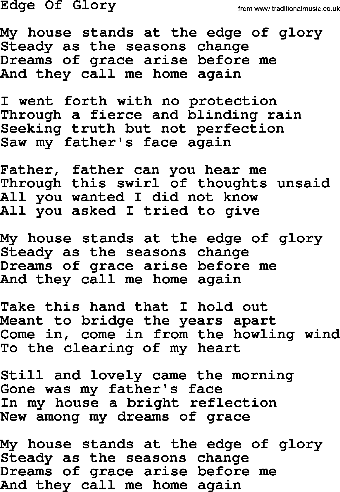 Joan Baez song Edge Of Glory, lyrics
