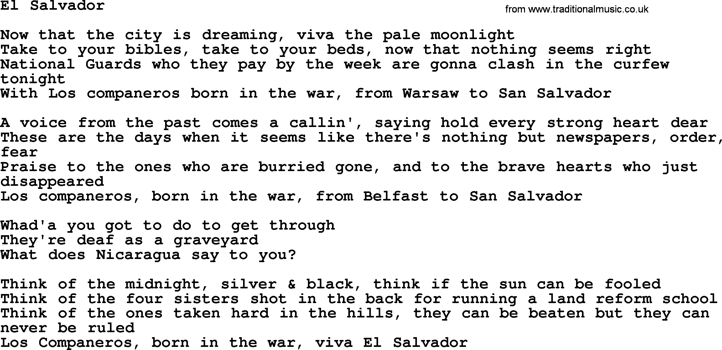 Joan Baez song El Salvador, lyrics