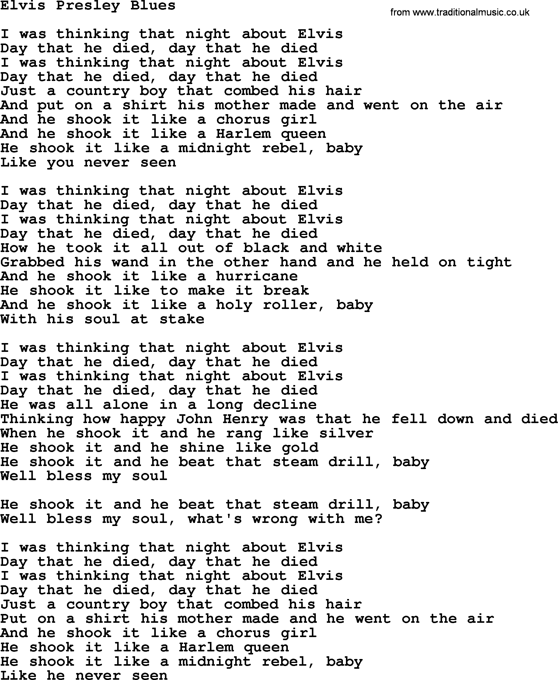 Joan Baez song Elvis Presley Blues, lyrics
