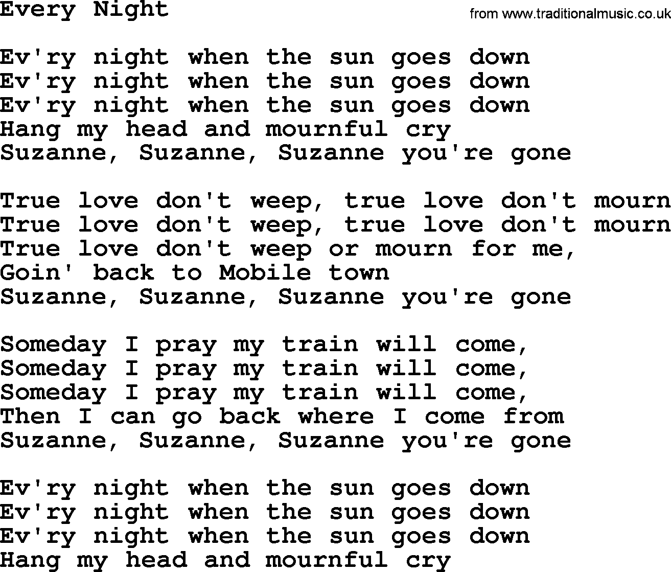Joan Baez song Every Night, lyrics