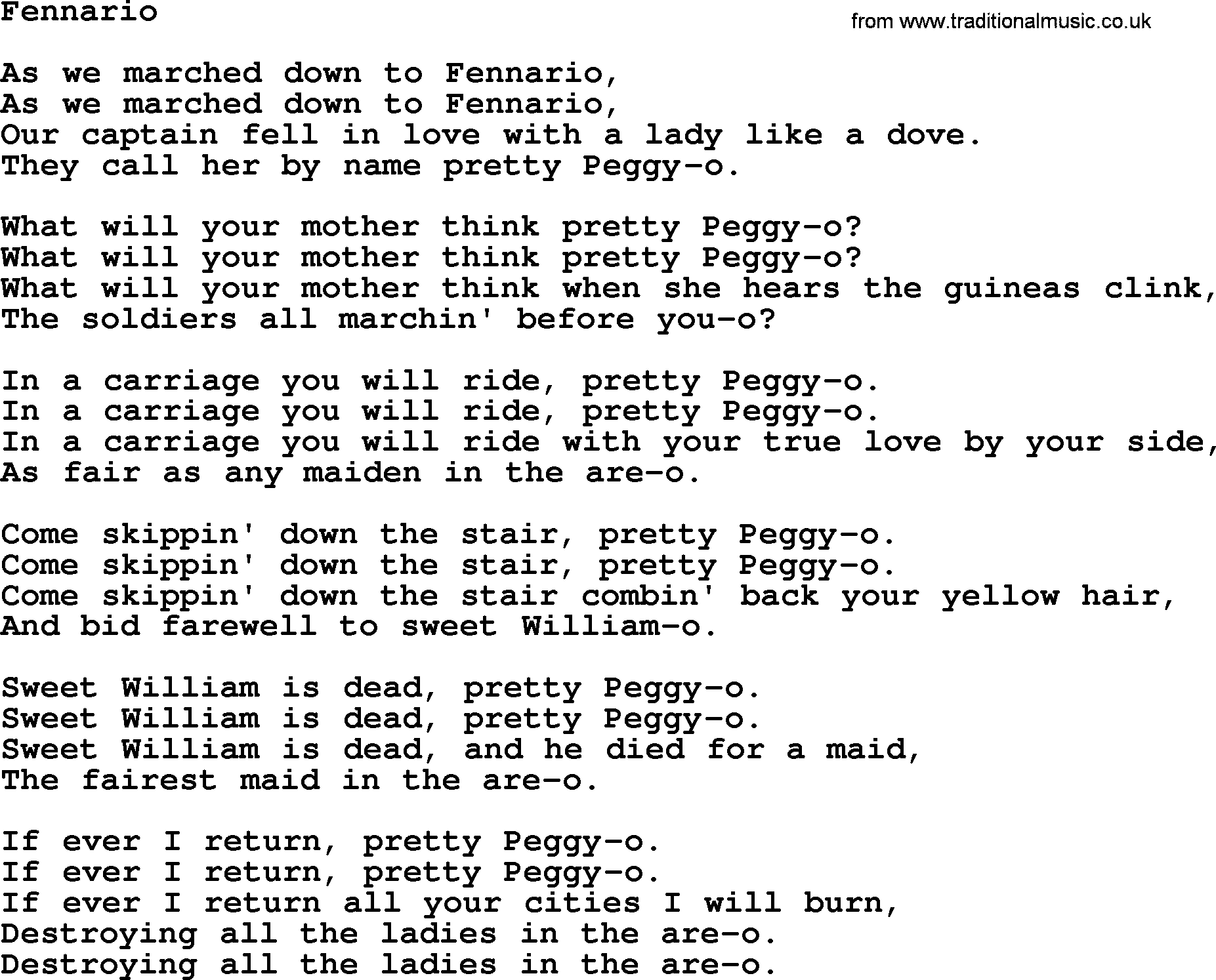 Joan Baez song Fennario, lyrics