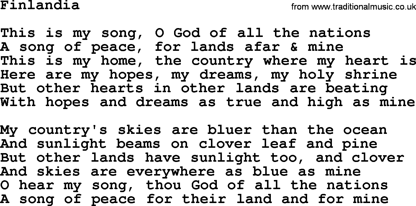 Joan Baez song Finlandia, lyrics