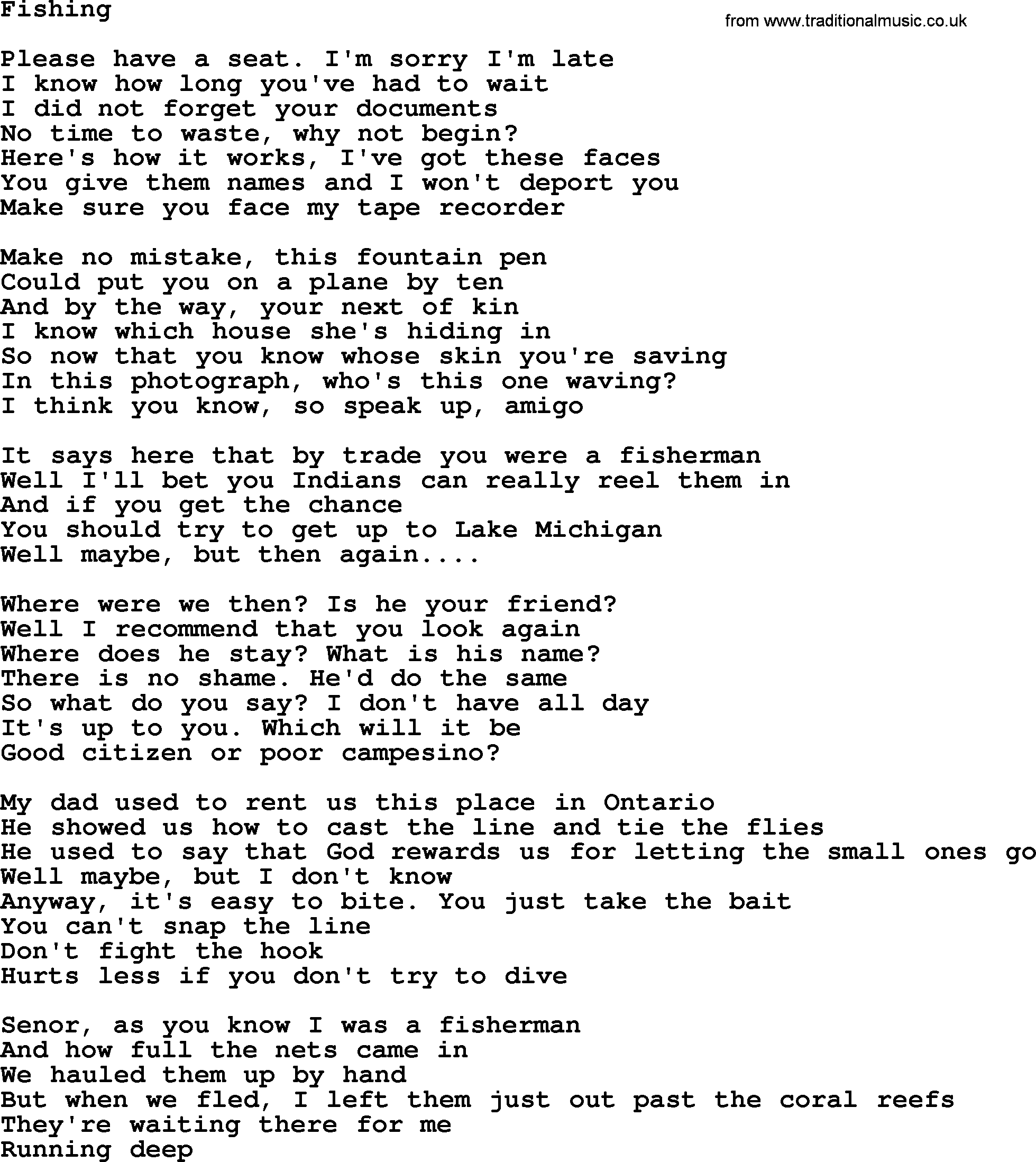 Joan Baez song Fishing, lyrics
