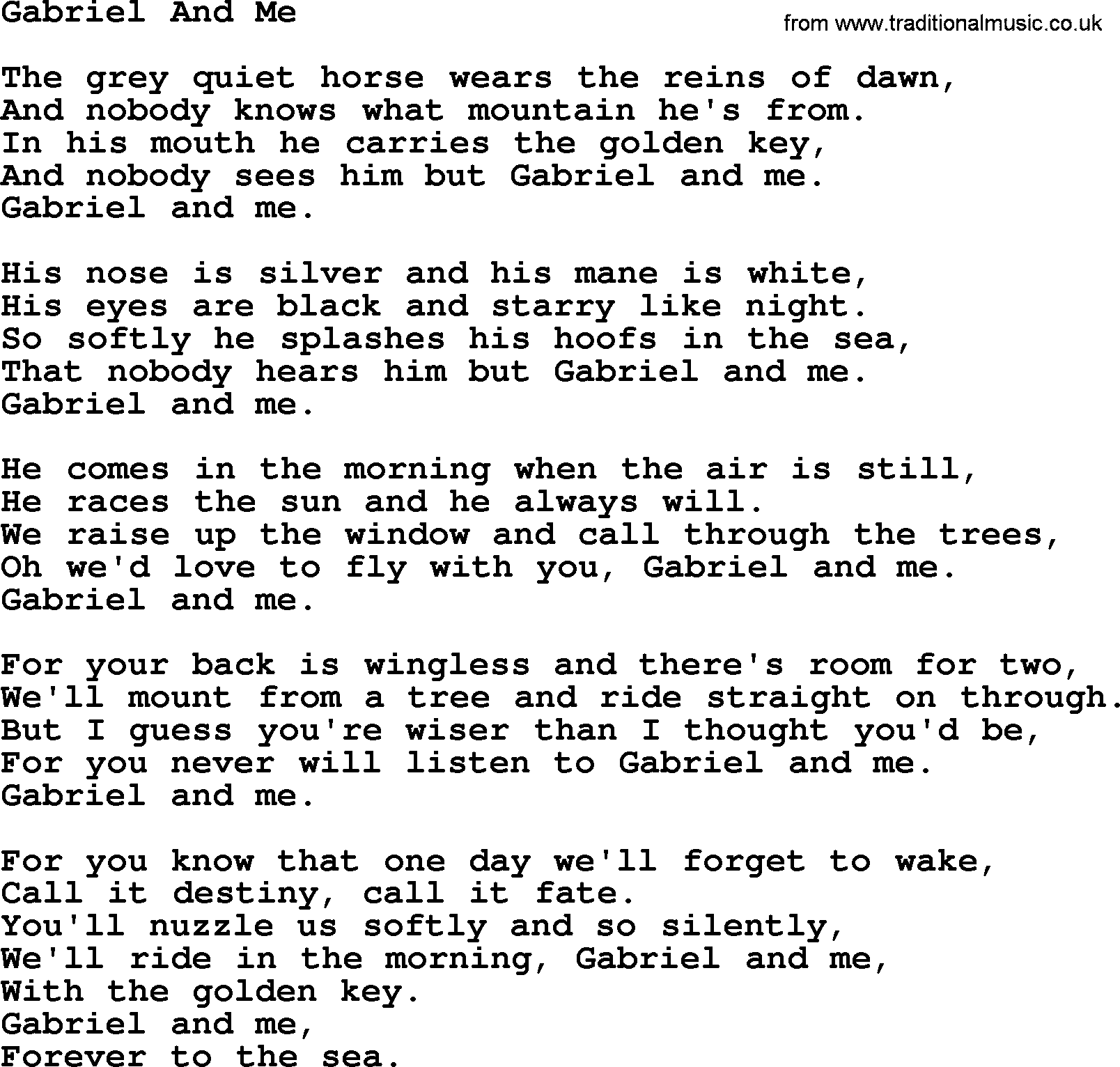 Joan Baez song Gabriel And Me, lyrics
