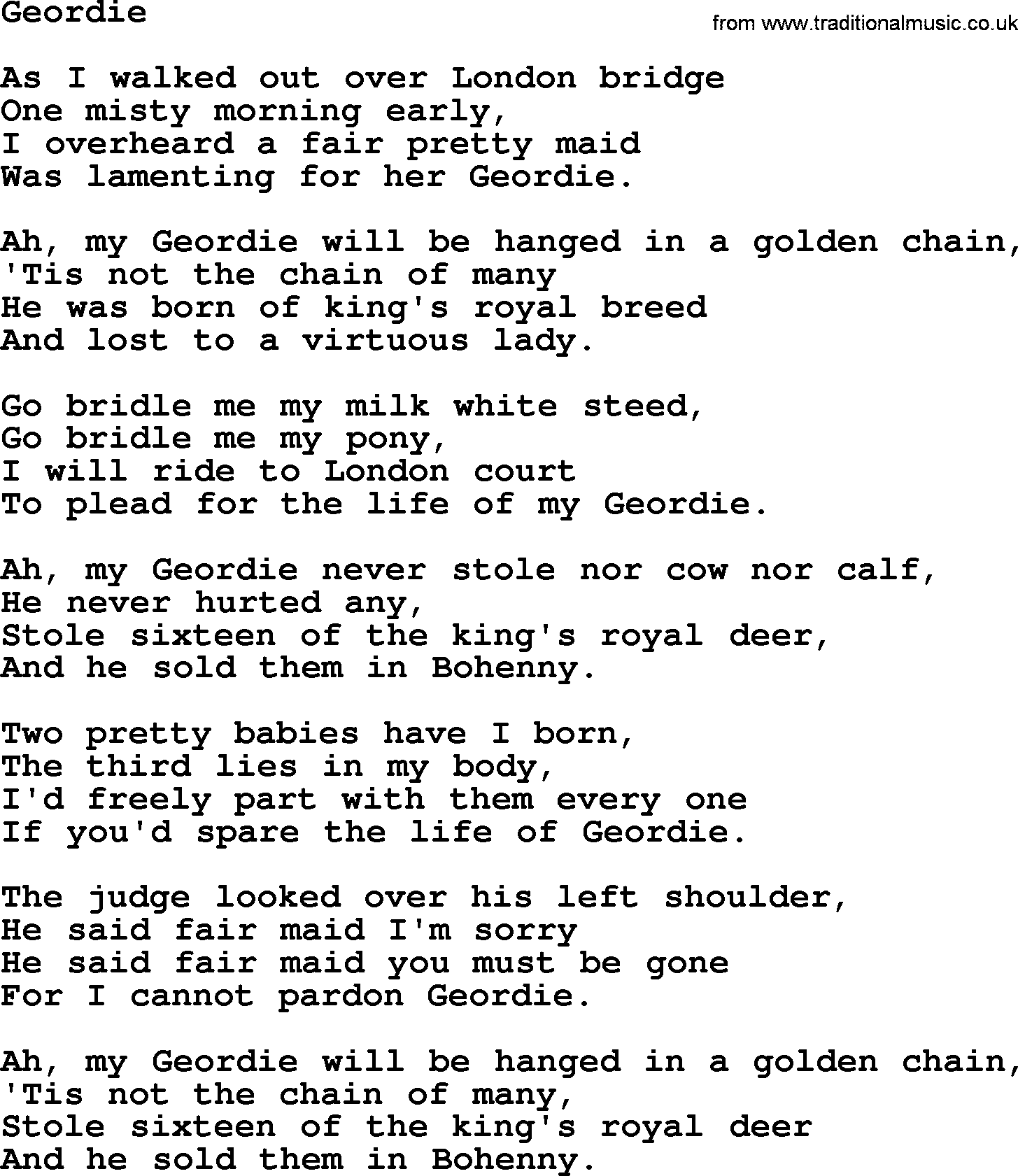 Joan Baez song Geordie, lyrics