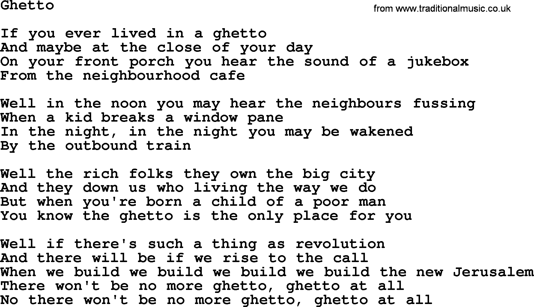 Joan Baez song Ghetto, lyrics