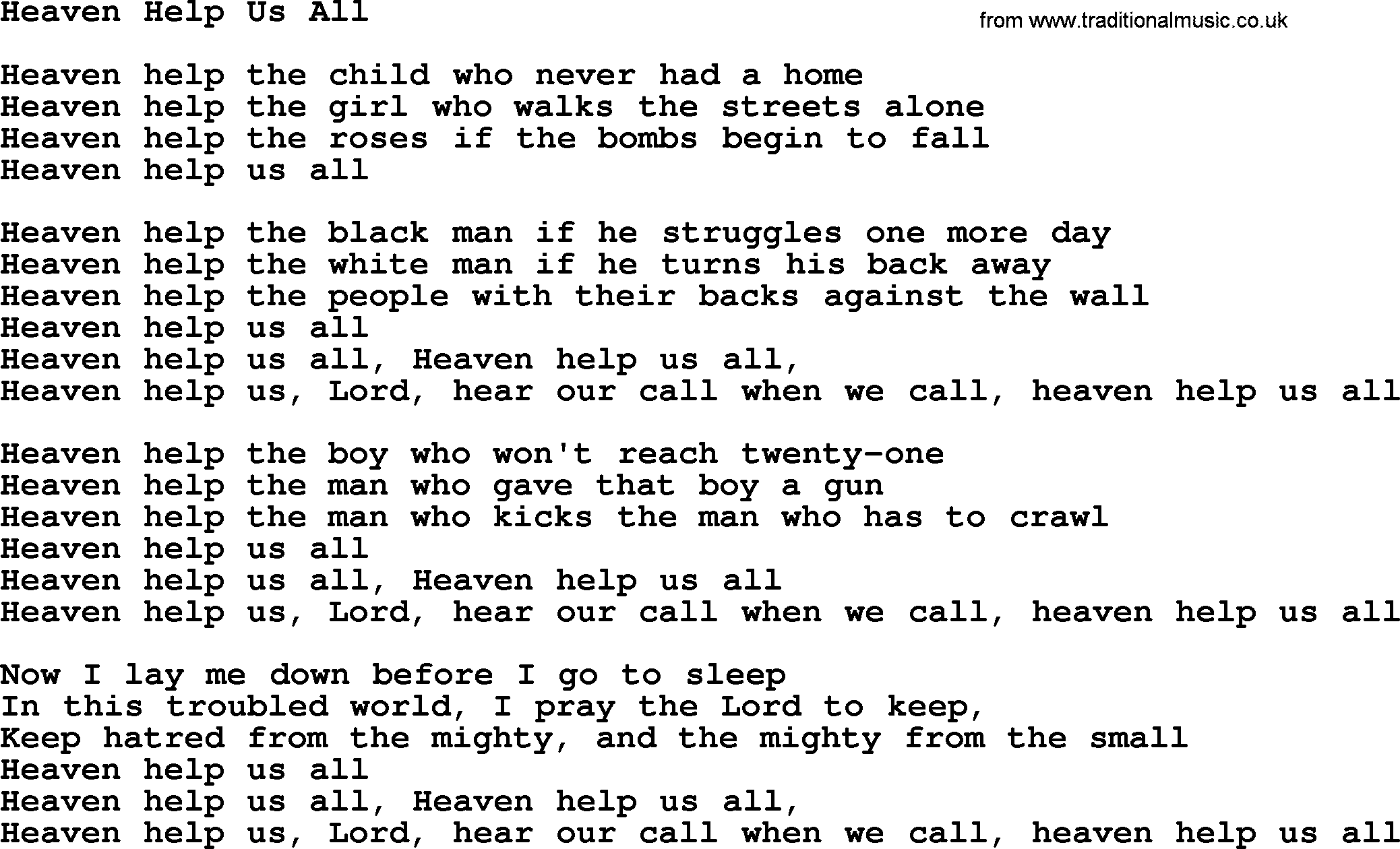 Joan Baez song Heaven Help Us All, lyrics