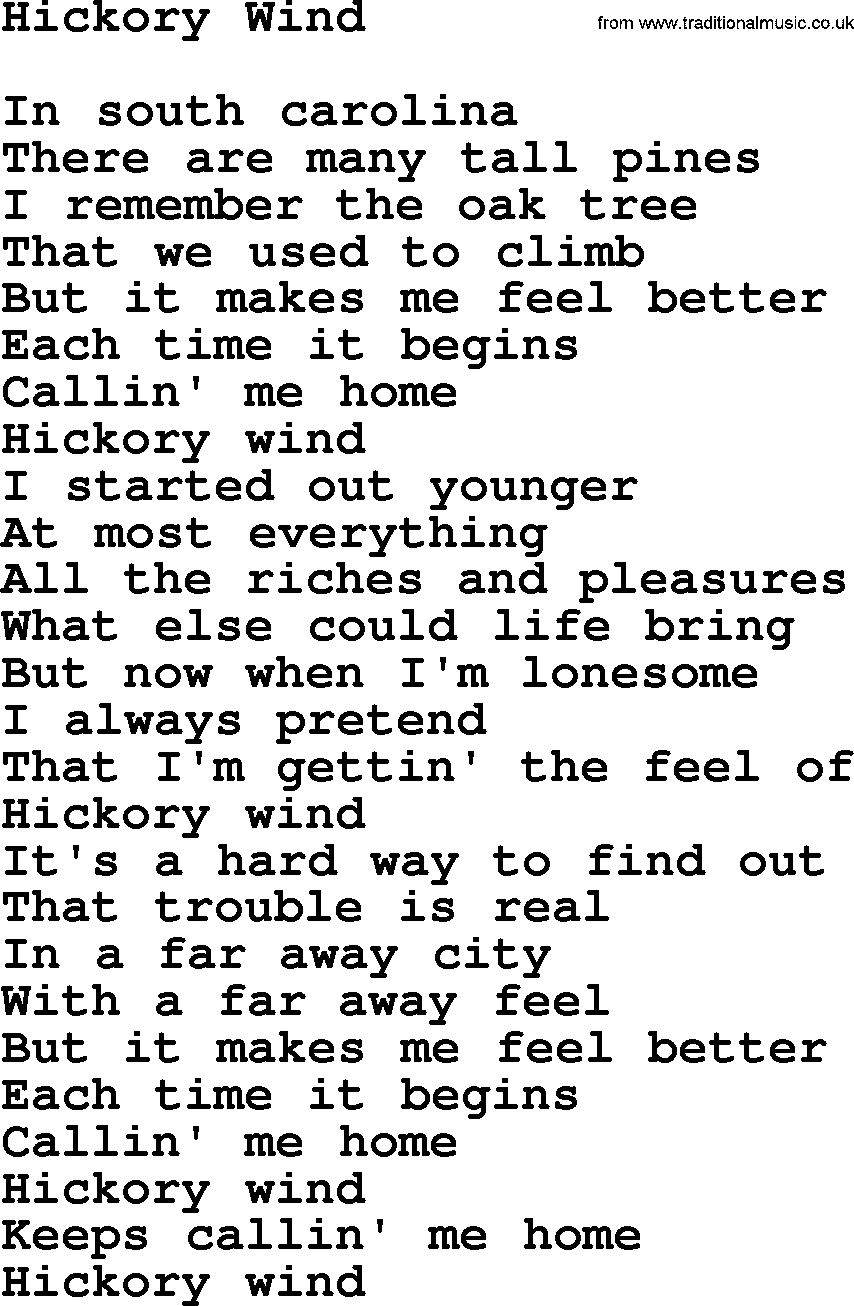 Joan Baez song Hickory Wind, lyrics