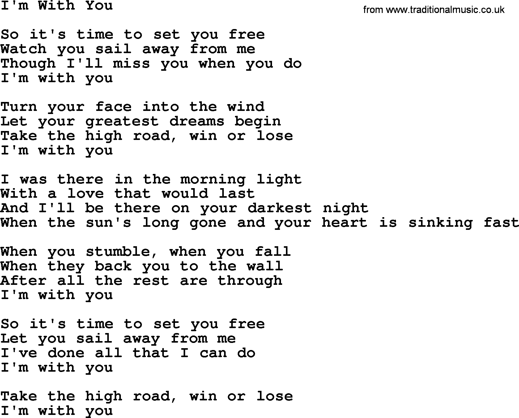 Joan Baez song I'm With You, lyrics