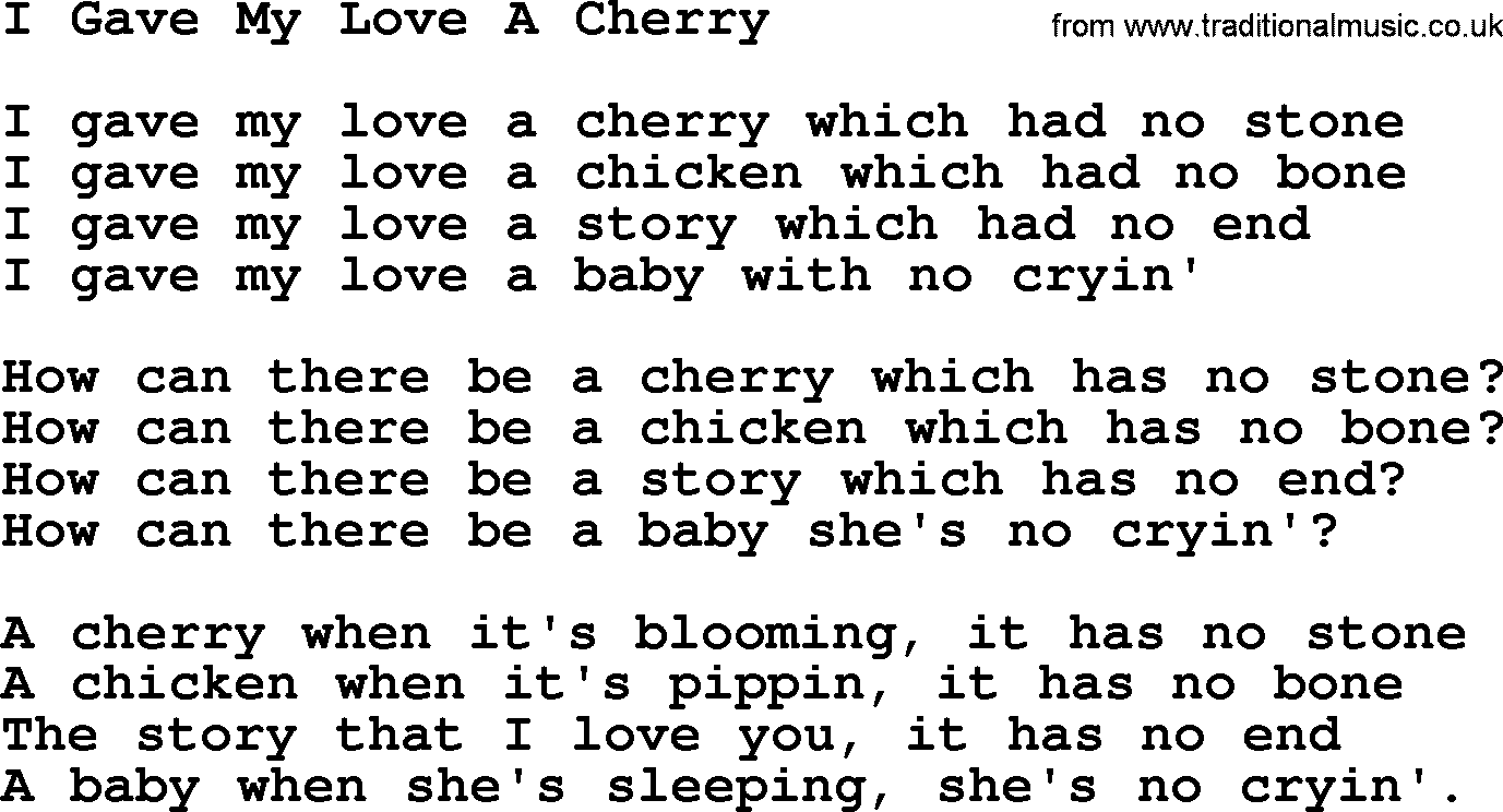 Joan Baez song I Gave My Love A Cherry, lyrics