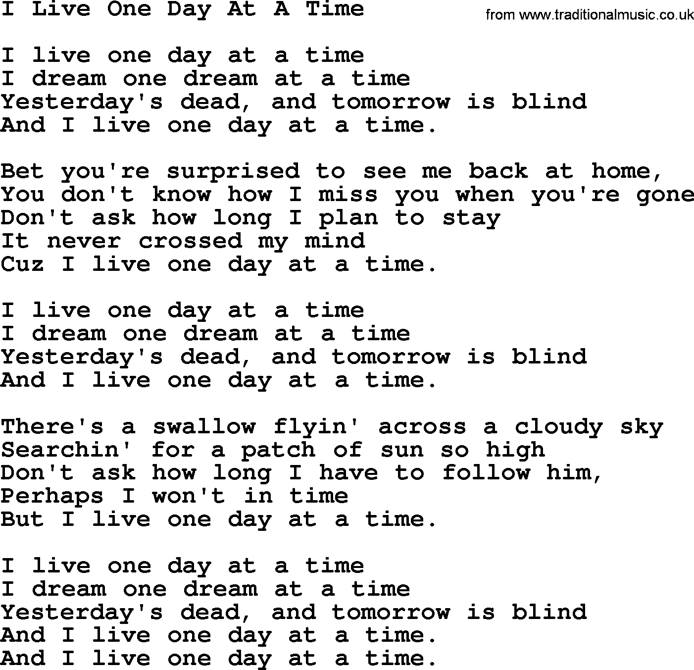 Joan Baez song I Live One Day At A Time, lyrics