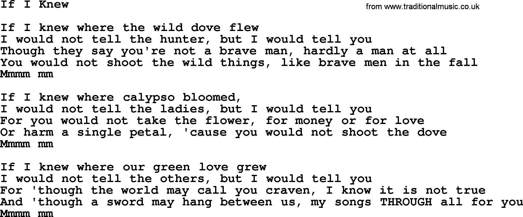 Joan Baez song If I Knew, lyrics