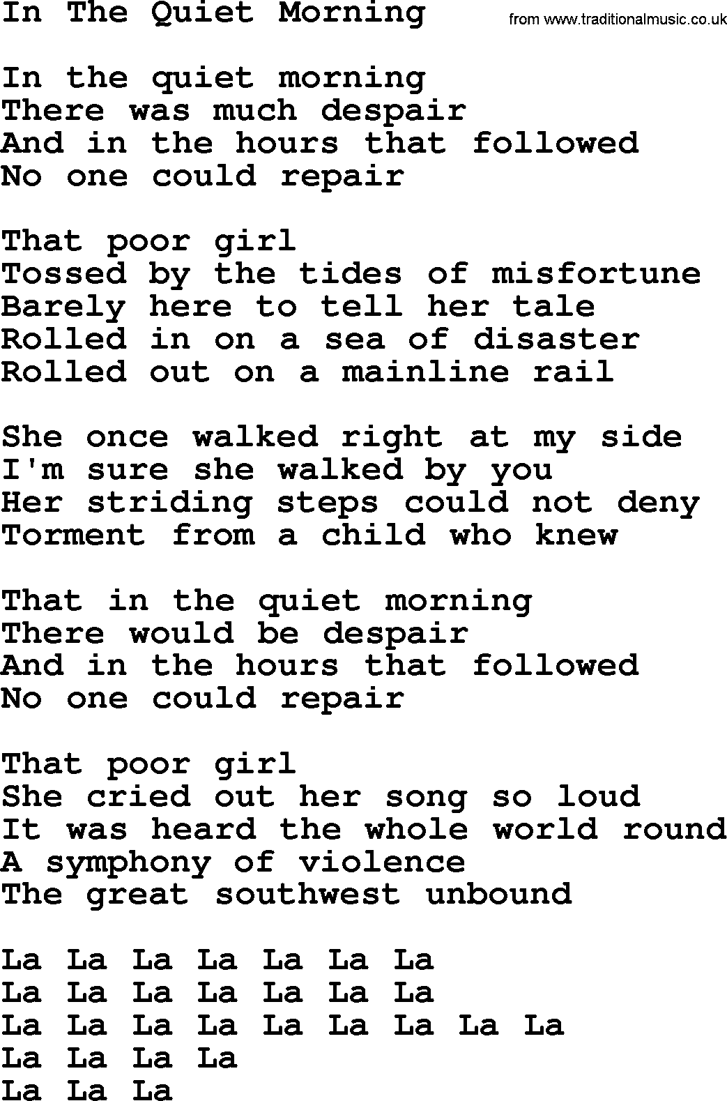 Joan Baez song In The Quiet Morning, lyrics