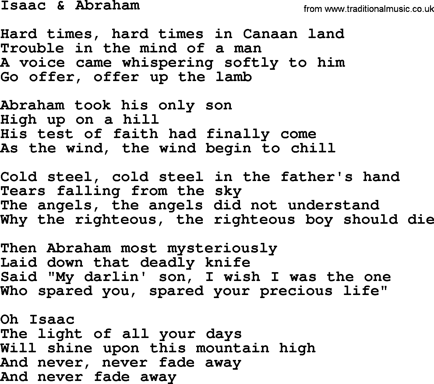 Joan Baez song Isaac And Abraham, lyrics