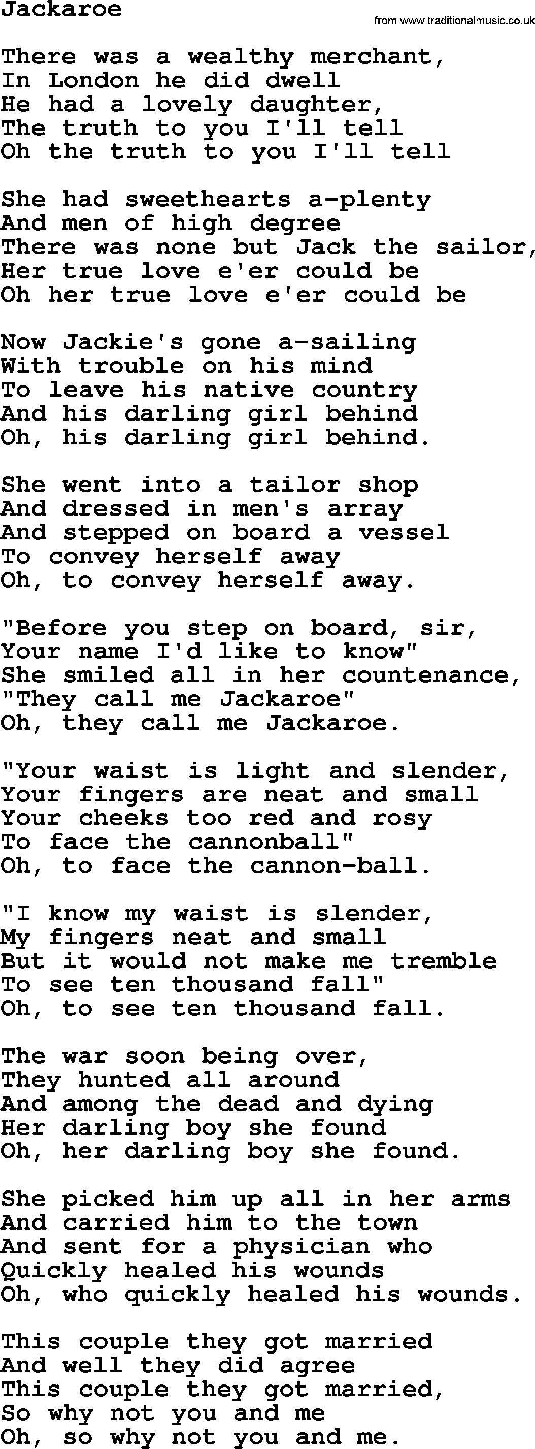 Joan Baez song Jackaroe, lyrics