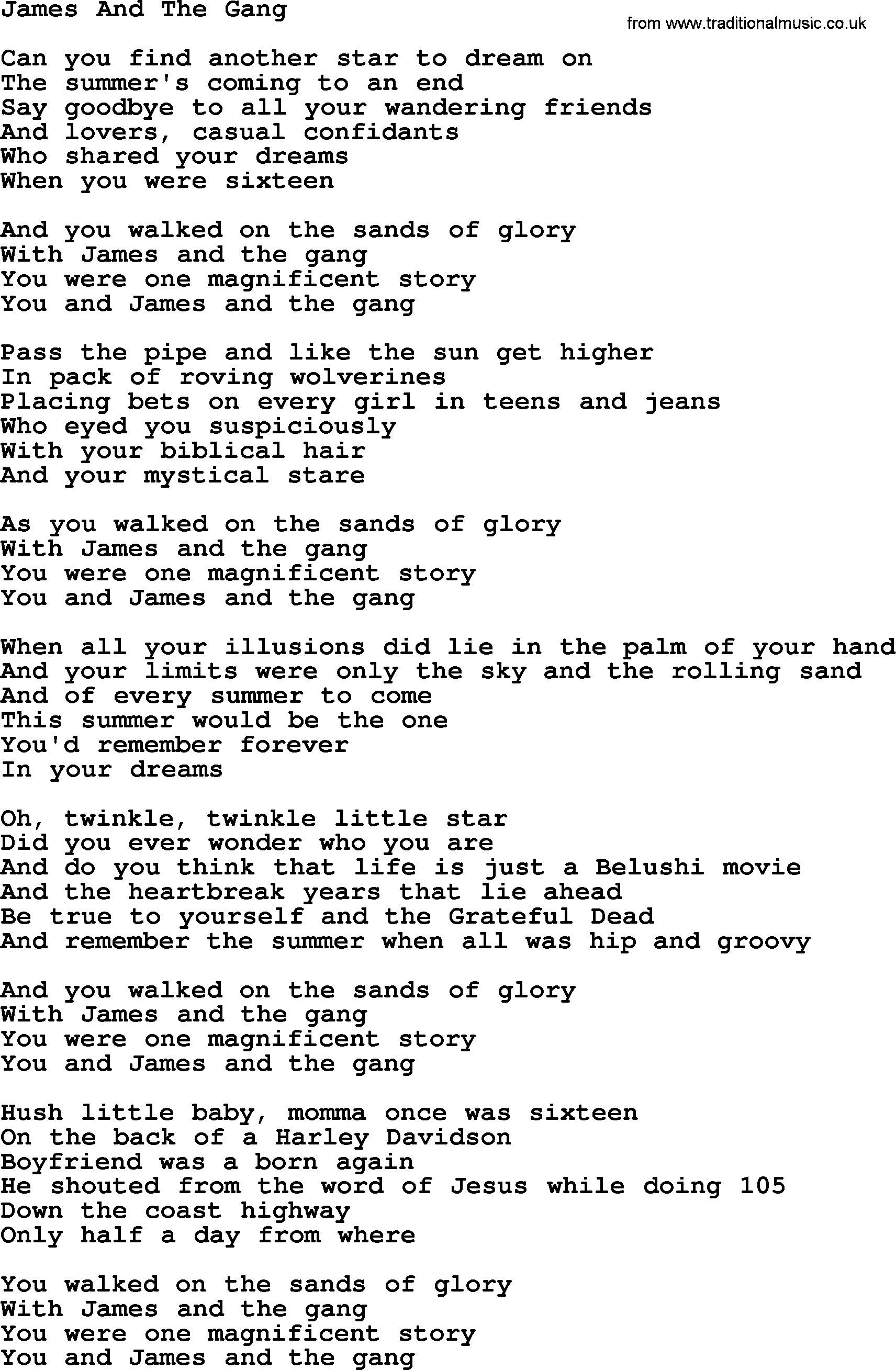 Joan Baez song James And The Gang, lyrics