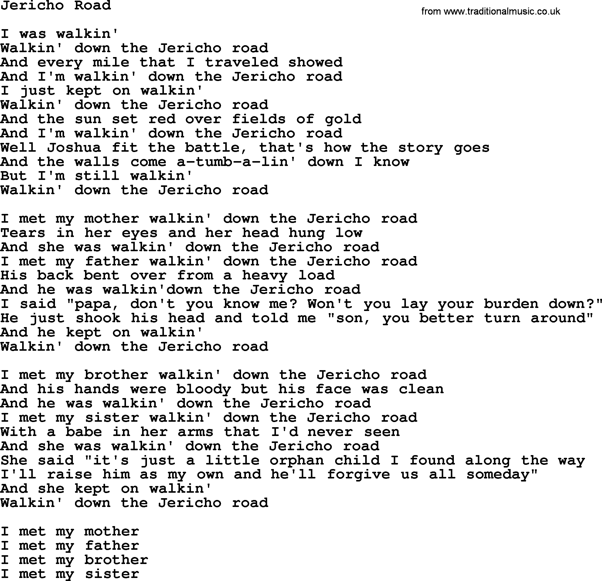 Joan Baez song Jericho Road, lyrics